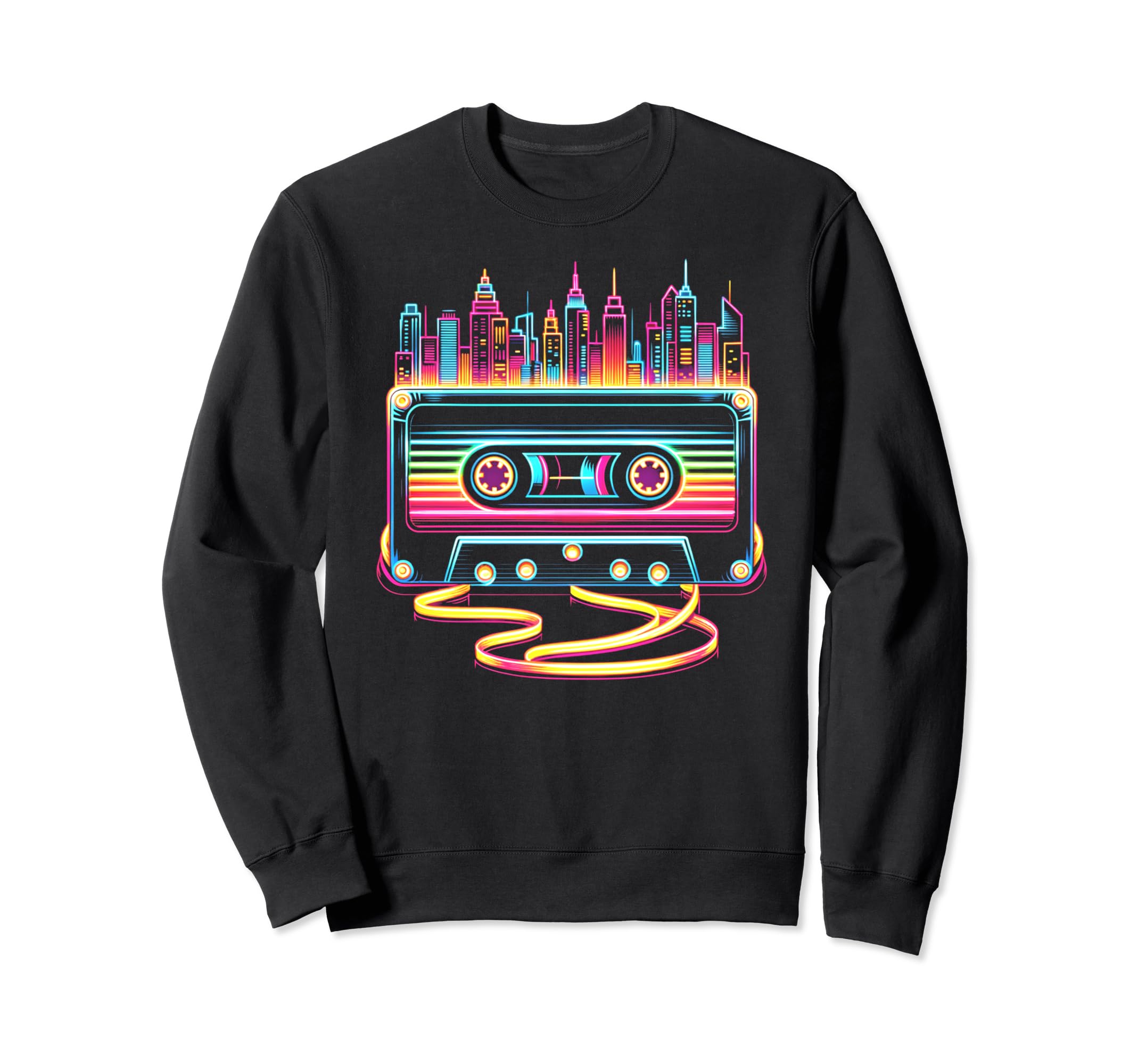 80S Cassette Tape And City Skyline Sweatshirt - Minimalist Print Men Women - T-Shirt, Sweatshirt, Hoodie
