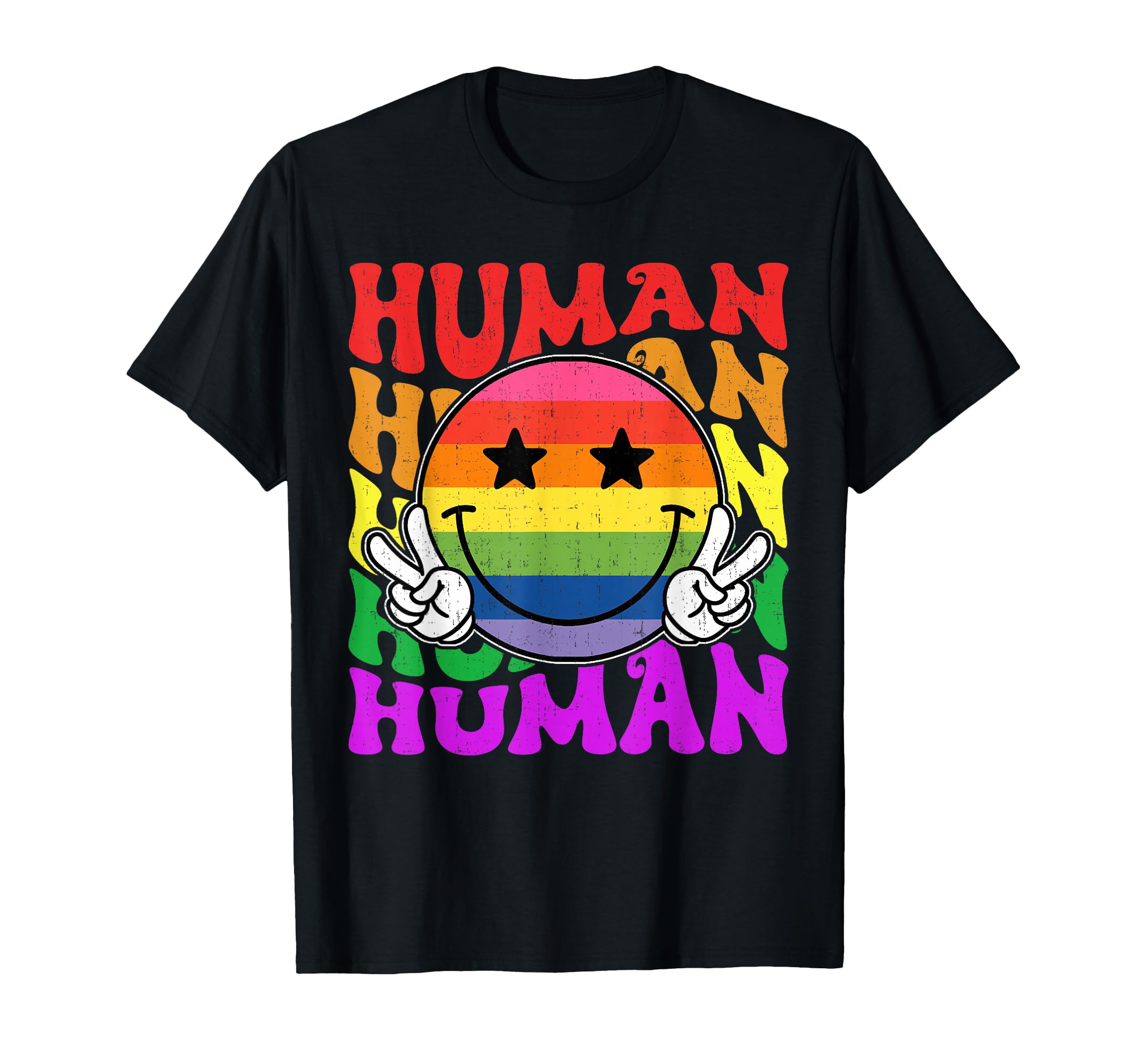 Human Rainbow Lgbt Peace Gay Lesbian T-Shirt - Minimalist Print for Adults - T-Shirt, Sweatshirt, Hoodie