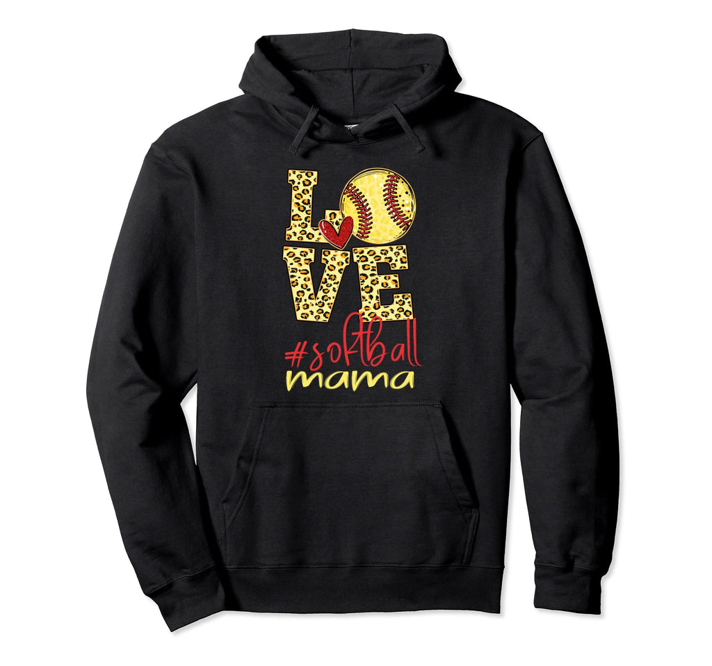Softball Mom Leopard Funny Baseball Mama Hoodie - Unique Graphic Unisex - T-Shirt, Sweatshirt, Hoodie