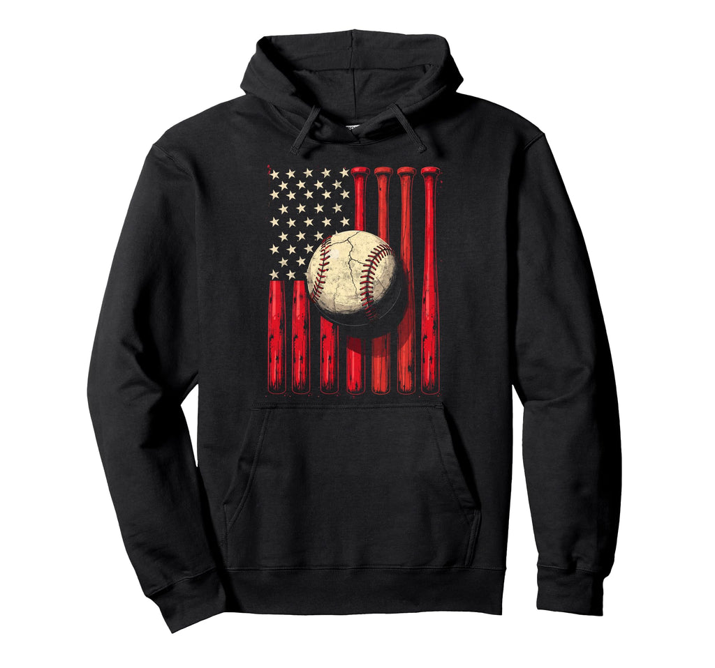 Baseball Us Flag Baseball Lover Dad Hoodie - Streetwear Style Men Women - T-Shirt, Sweatshirt, Hoodie