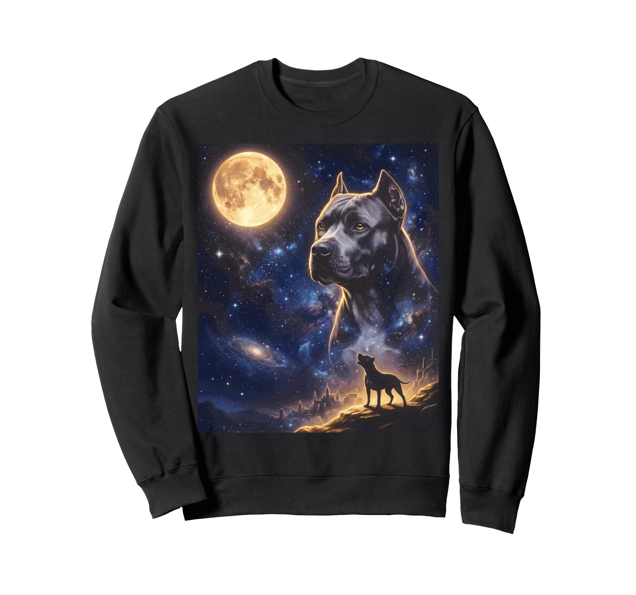 90S Pitbull Howling Moon Y2K Sweatshirt - Fun Novelty Design Unisex - T-Shirt, Sweatshirt, Hoodie