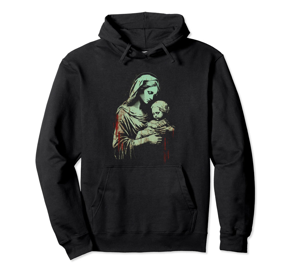Mary Jesus Distressed 90S Goth Grunge Hoodie - Custom Art Print for Adults - T-Shirt, Sweatshirt, Hoodie