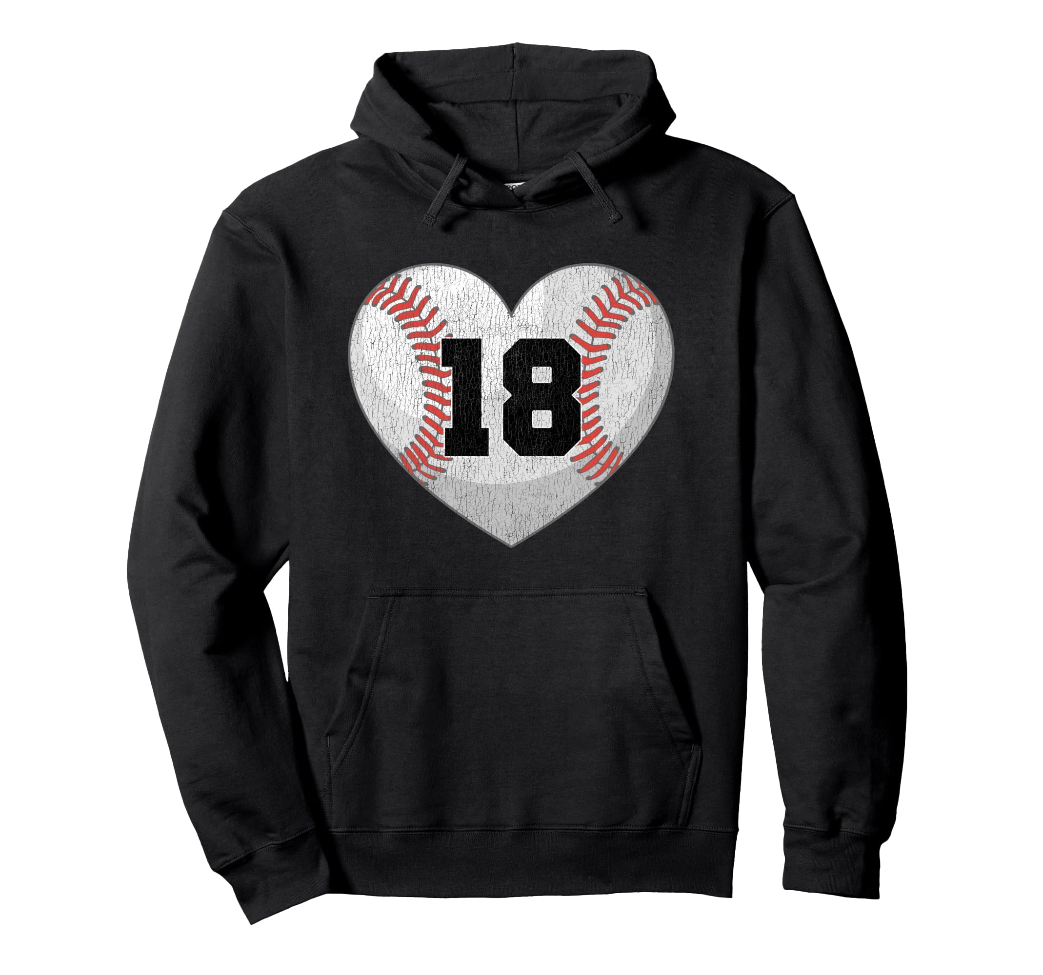 Baseball Number 18 Distressed Heart Hoodie - Novelty Apparel Men Women - T-Shirt, Sweatshirt, Hoodie