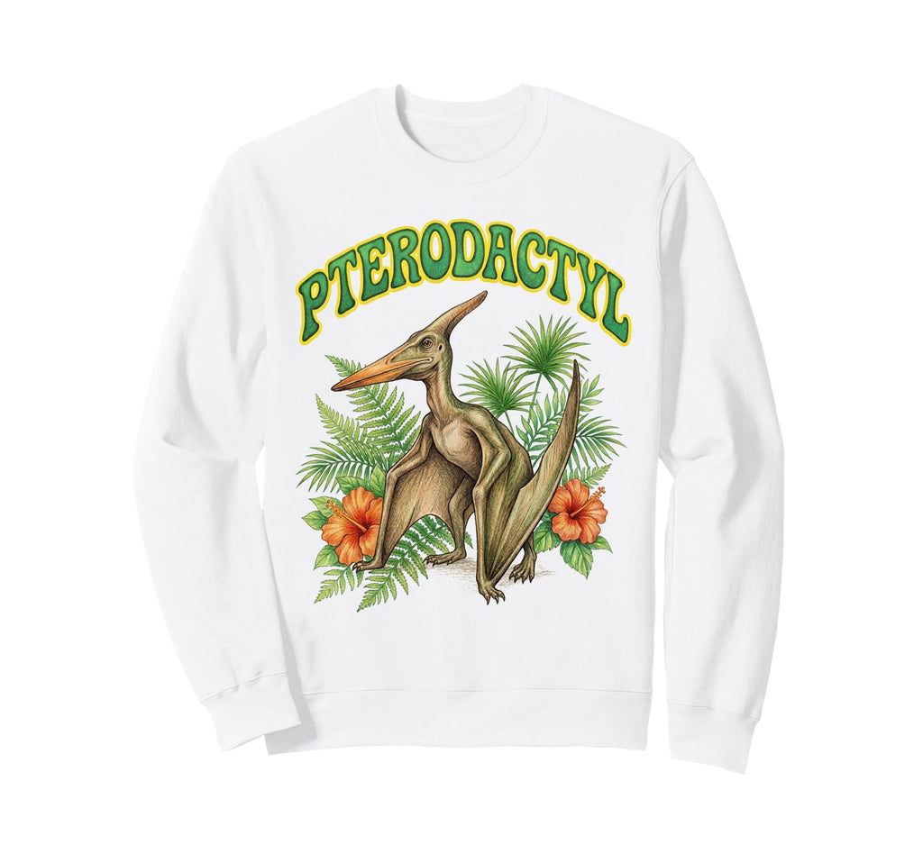 Pterodactyl Groovy Floral Watercolor Sweatshirt - Unique Graphic Men Women - T-Shirt, Sweatshirt, Hoodie