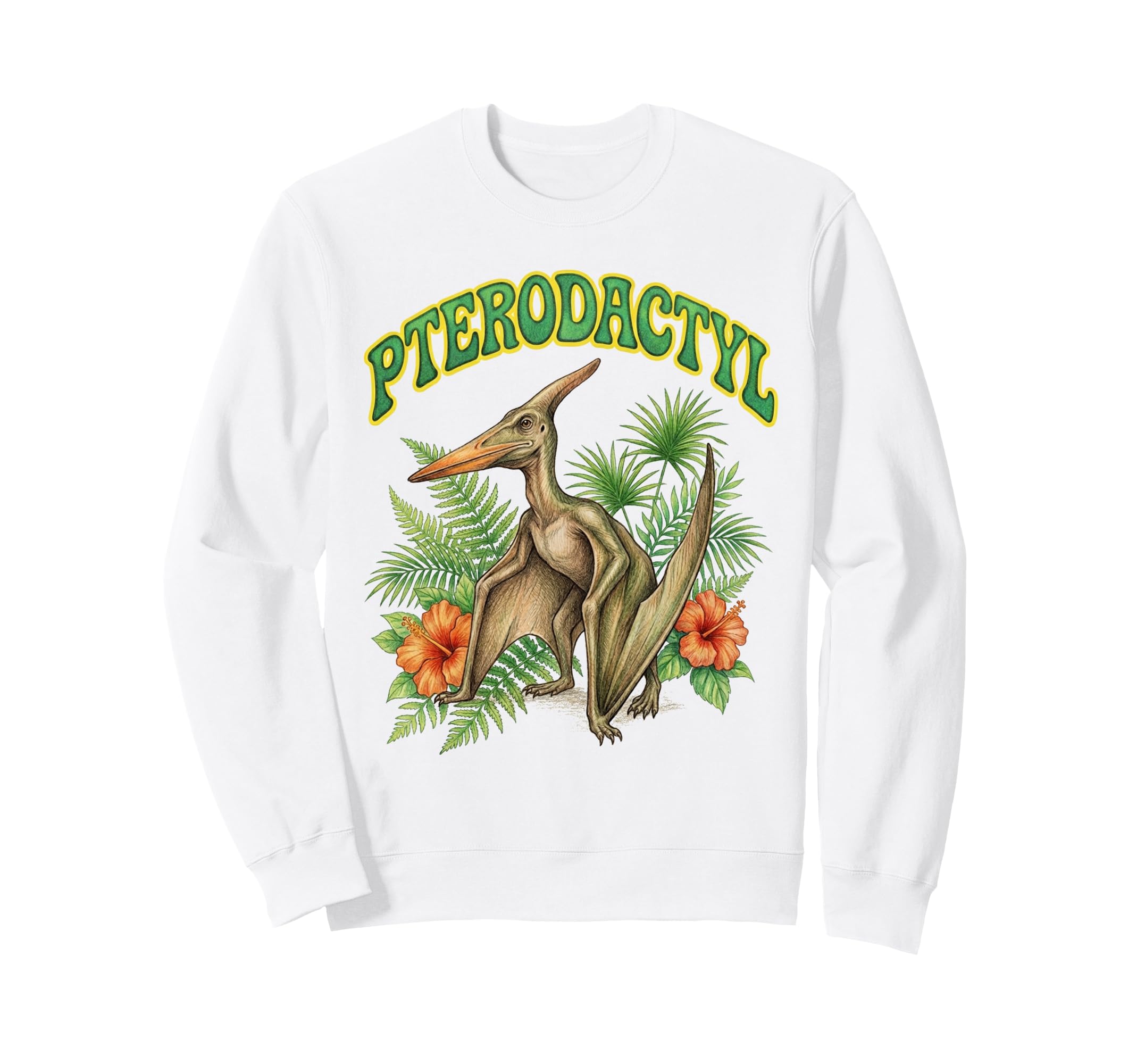 Pterodactyl Groovy Floral Watercolor Sweatshirt - Unique Graphic Men Women - T-Shirt, Sweatshirt, Hoodie