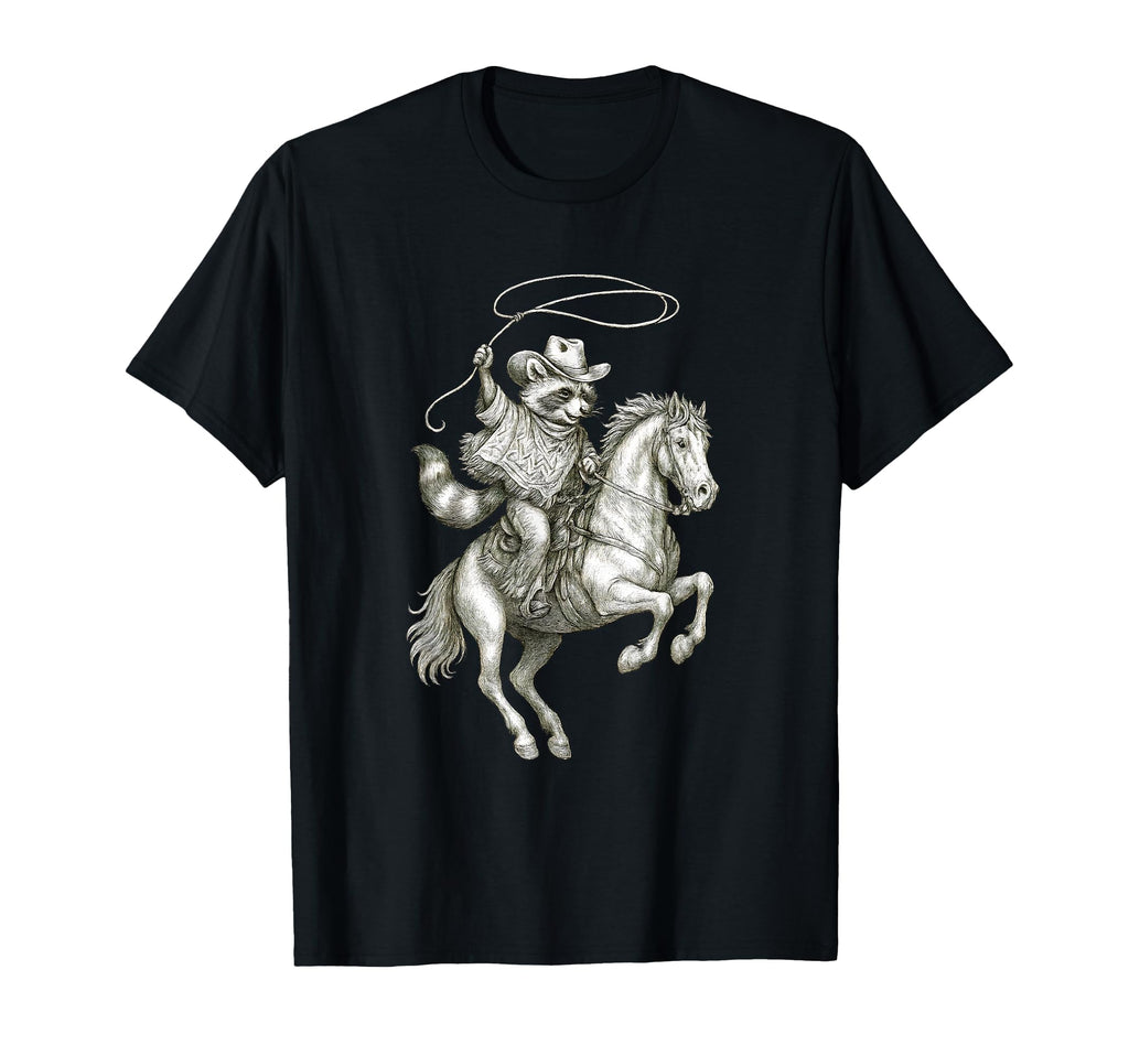 Raccoon Cowboy Western Country T-Shirt - Novelty Apparel for Adults - T-Shirt, Sweatshirt, Hoodie