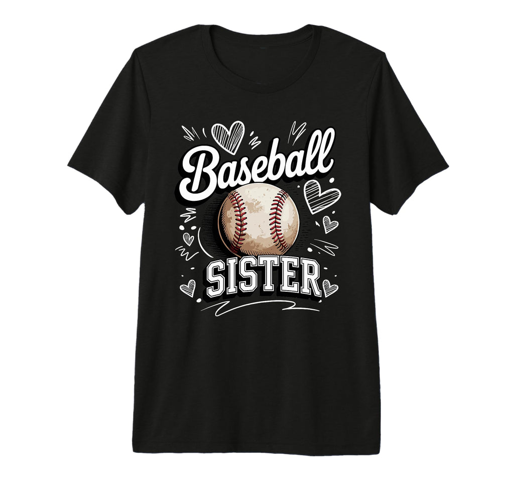 Baseball Sister Heart Doodle Game Day T-Shirt - Graphic Print Men Women - T-Shirt, Sweatshirt, Hoodie