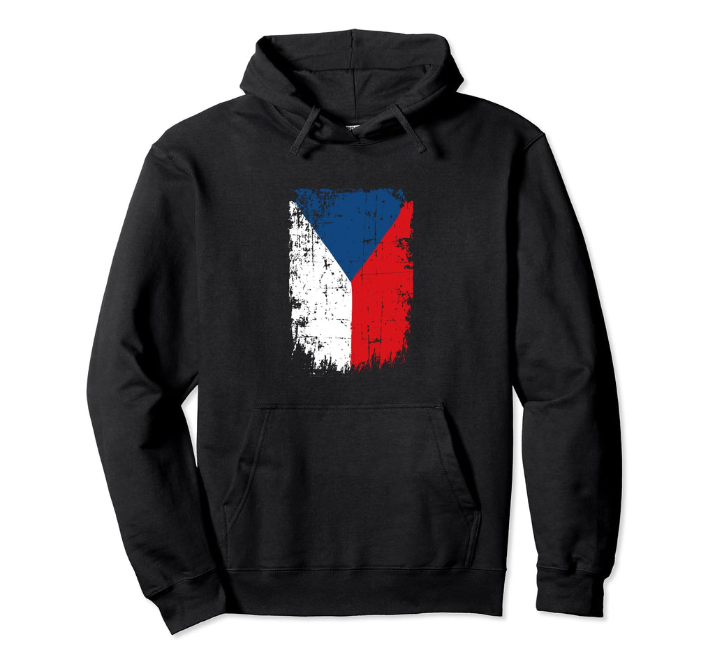 Czech Republic Flag Distressed Hoodie - Novelty Apparel Men Women - T-Shirt, Sweatshirt, Hoodie