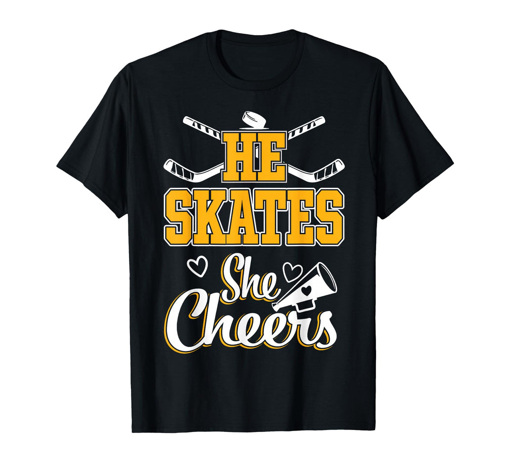 Hockey Mom He Skates She Cheers Game T-Shirt - Custom Art Print for Adults - T-Shirt, Sweatshirt, Hoodie