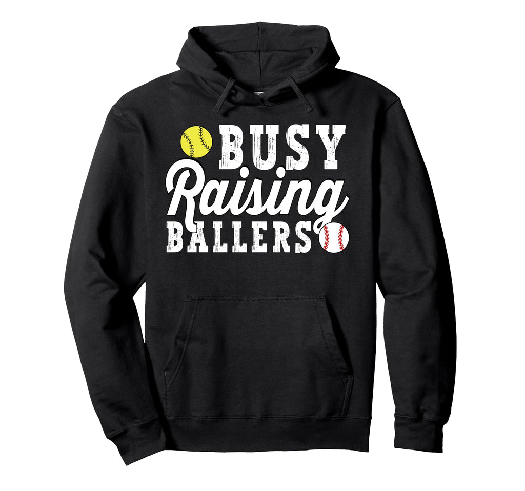 Busy Raising Ballers Baseball Softball Hoodie - Graphic Print for Adults - T-Shirt, Sweatshirt, Hoodie