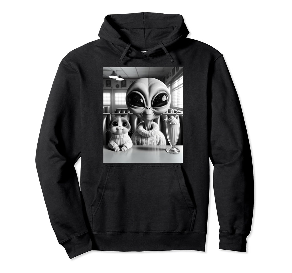 Alien Cat Selfie Funny Portrait Hoodie - Fun Novelty Design Men Women - T-Shirt, Sweatshirt, Hoodie