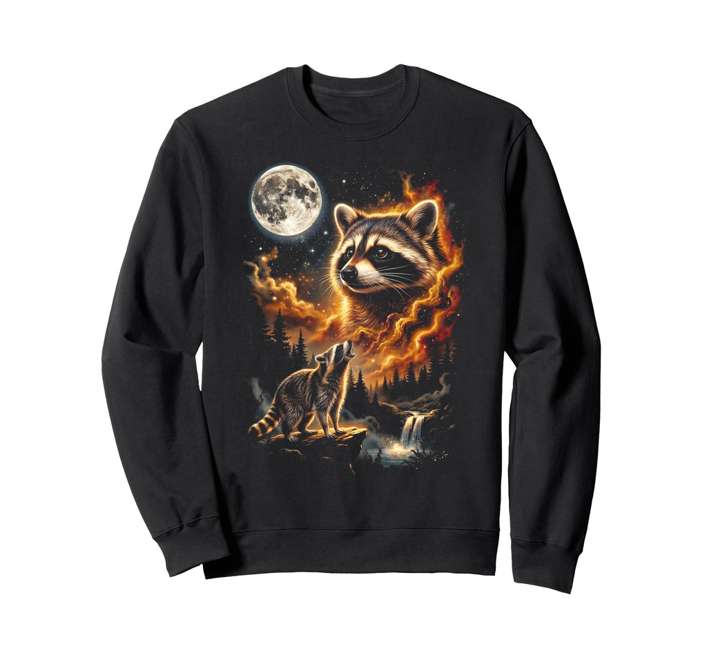 Raccoon Howling To Moon 90S Funny Sweatshirt - Graphic Print for Adults - T-Shirt, Sweatshirt, Hoodie