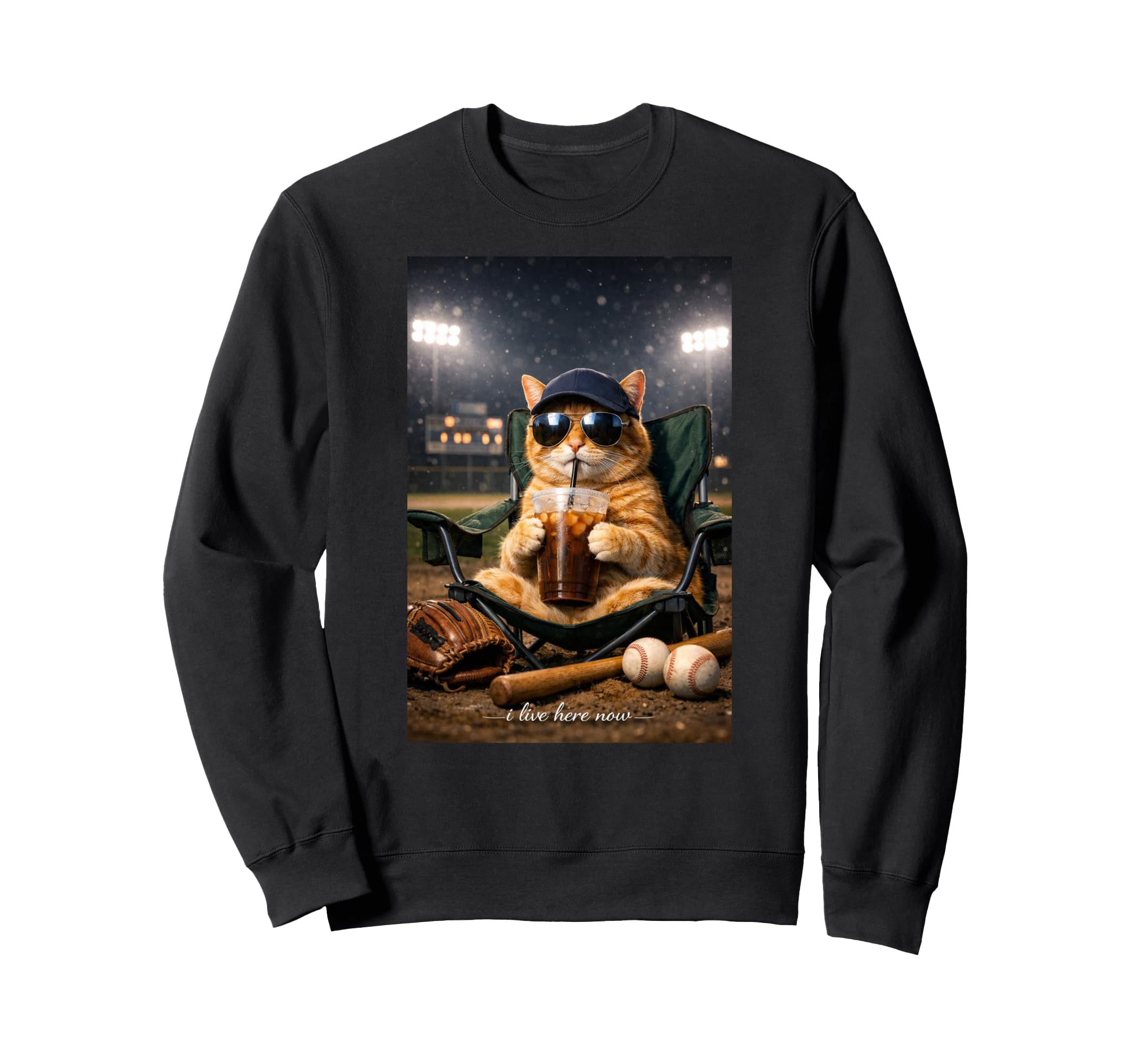 Funny Orange Cat Iced Coffee I Live Sweatshirt - Unique Graphic Unisex - T-Shirt, Sweatshirt, Hoodie