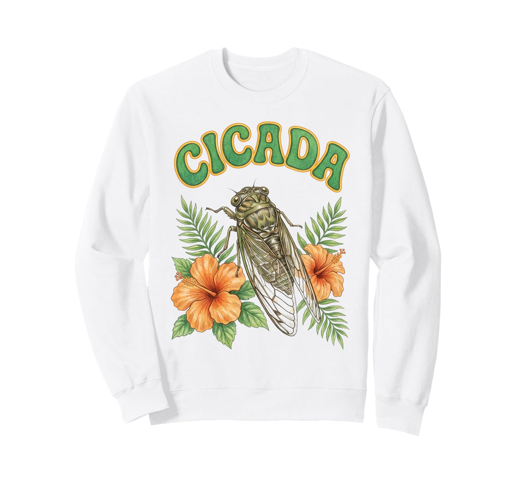 Cicada Groovy Floral Cicada Sweatshirt - Unique Graphic Men Women - T-Shirt, Sweatshirt, Hoodie