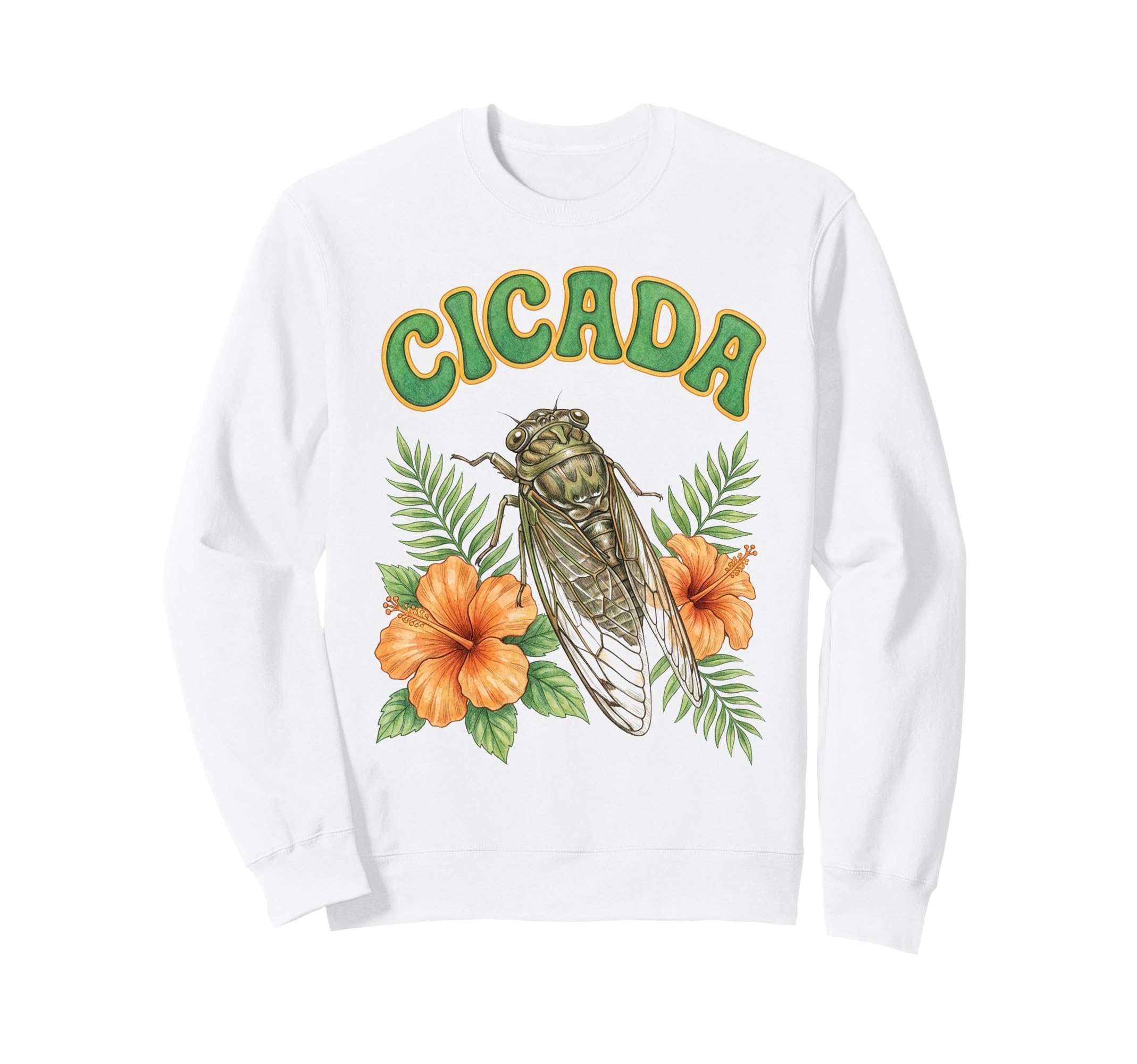 Cicada Groovy Floral Cicada Sweatshirt - Unique Graphic Men Women - T-Shirt, Sweatshirt, Hoodie