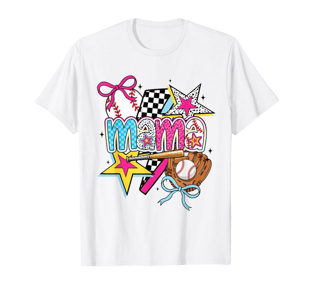Baseball Mama Stars And Bow Softball T-Shirt - Aesthetic Graphic Unisex - T-Shirt, Sweatshirt, Hoodie