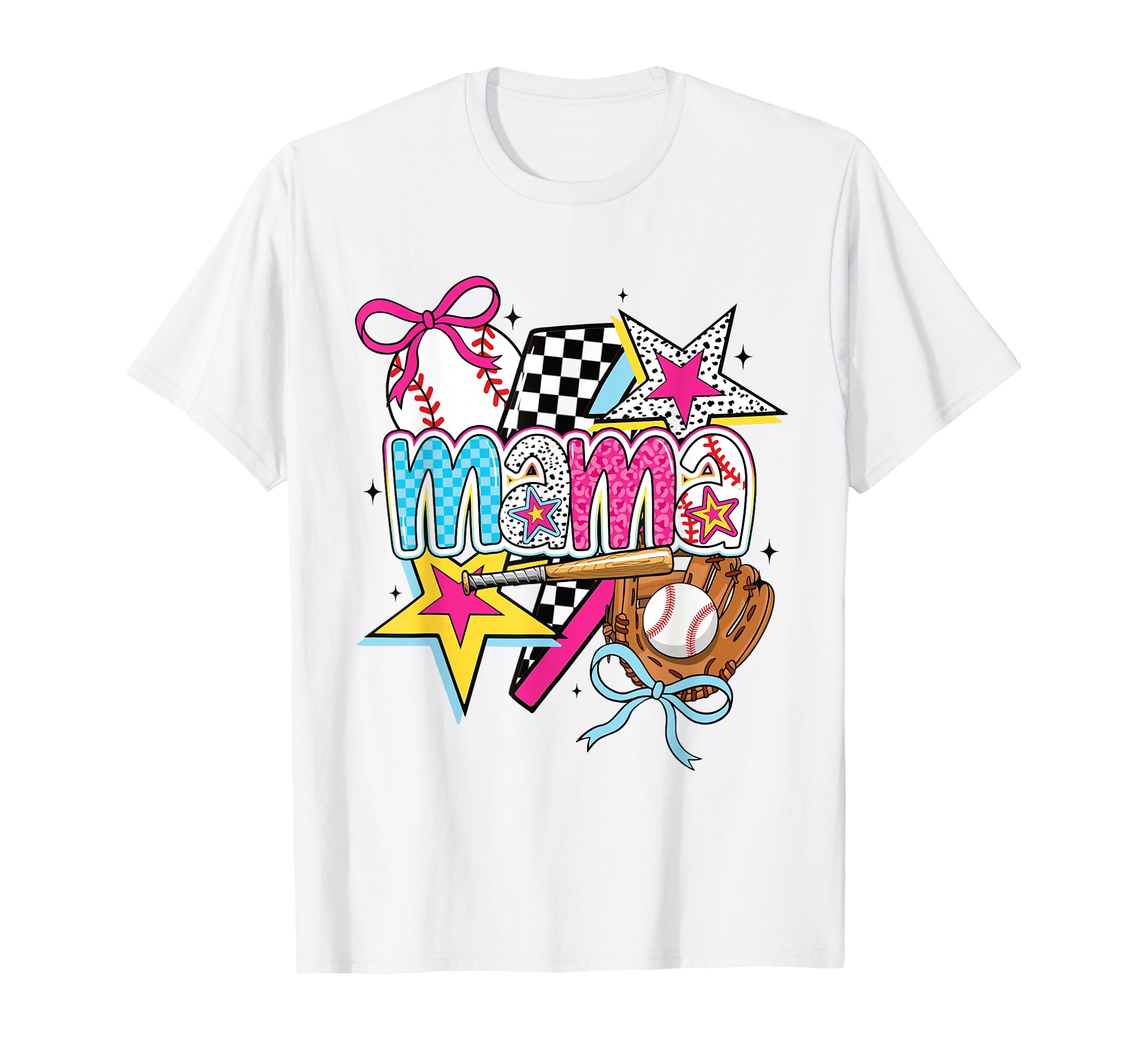 Baseball Mama Stars And Bow Softball T-Shirt - Aesthetic Graphic Unisex - T-Shirt, Sweatshirt, Hoodie