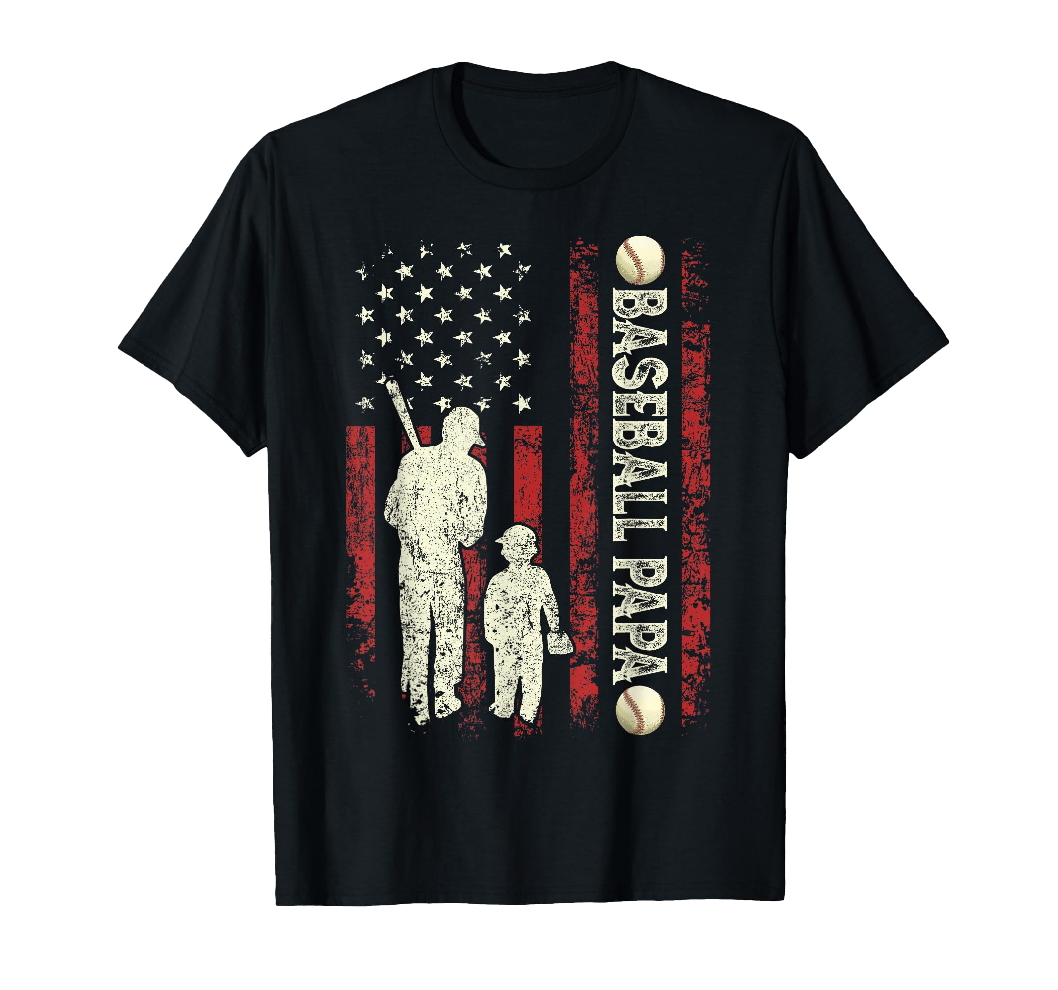 Fathers Day Baseball Papa Usa Flag Gifts T-Shirt - Trendy Graphic Unisex - T-Shirt, Sweatshirt, Hoodie