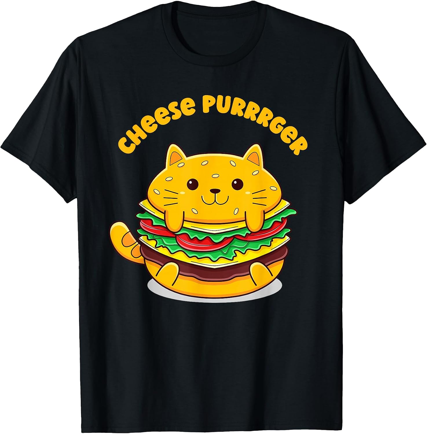 Cheese Purrrger Funny Cat Burger Meme Humor - Adult & Kids T-Shirts, Sweatshirts & Hoodies apparel design preview 1