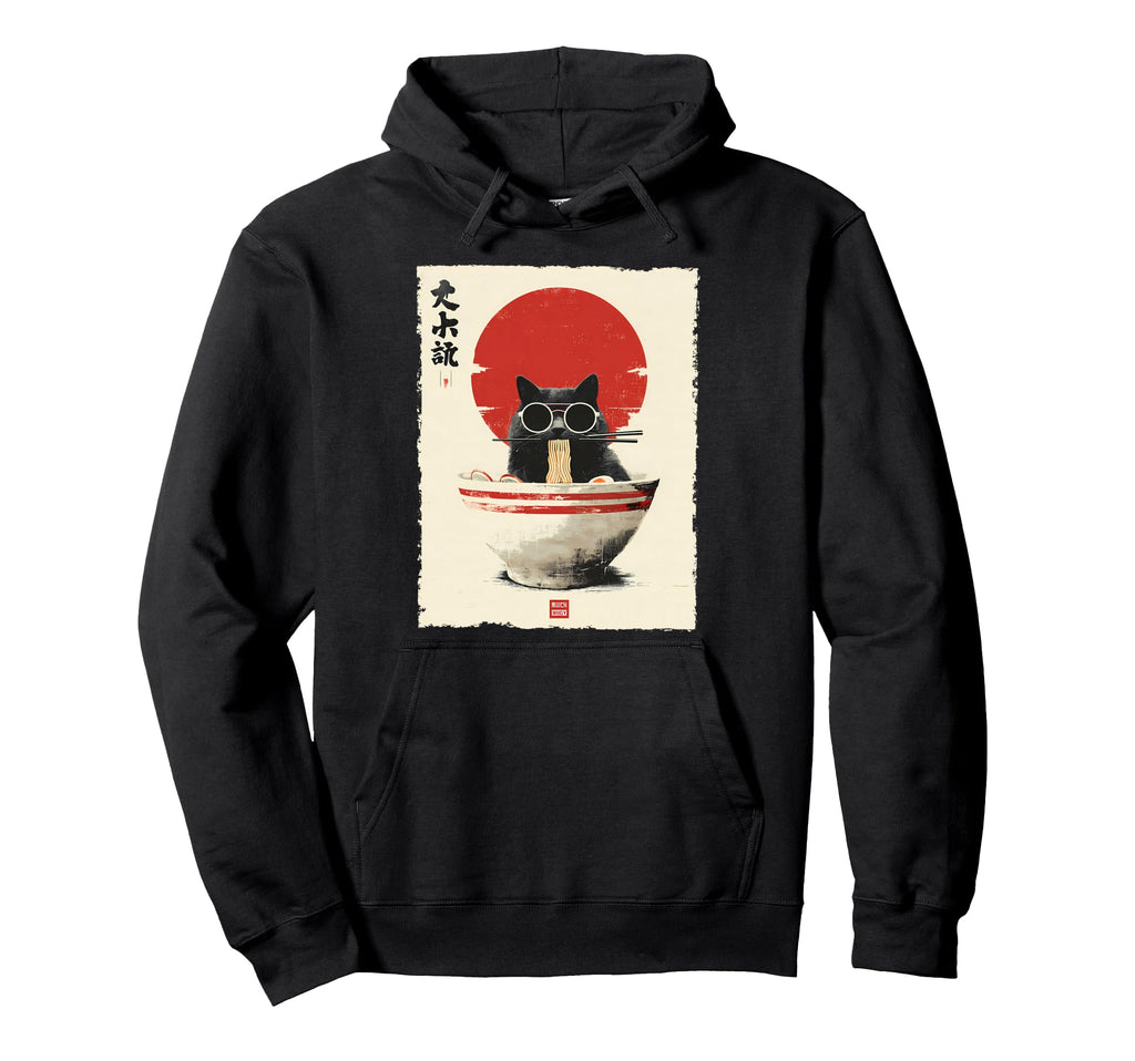 Cat Ramen Aesthetic Japanese Artwork Hoodie - Minimalist Print Unisex - T-Shirt, Sweatshirt, Hoodie