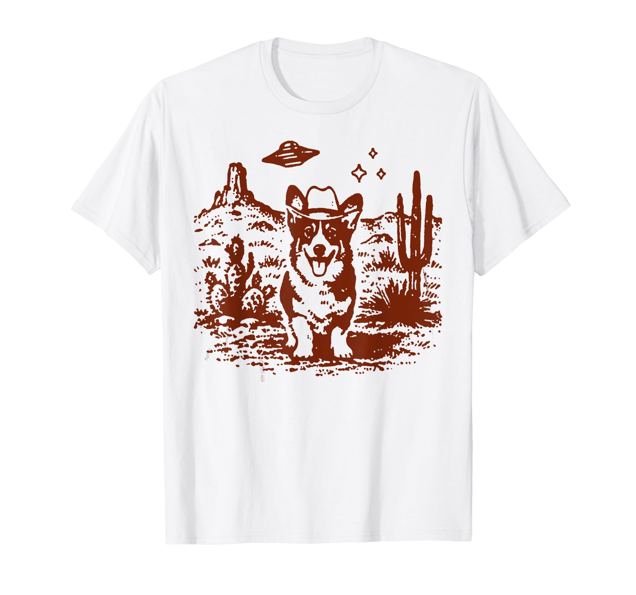 Funny Ufo Alien Cowboy Corgi Desert T-Shirt - Custom Art Print Unisex - T-Shirt, Sweatshirt, Hoodie