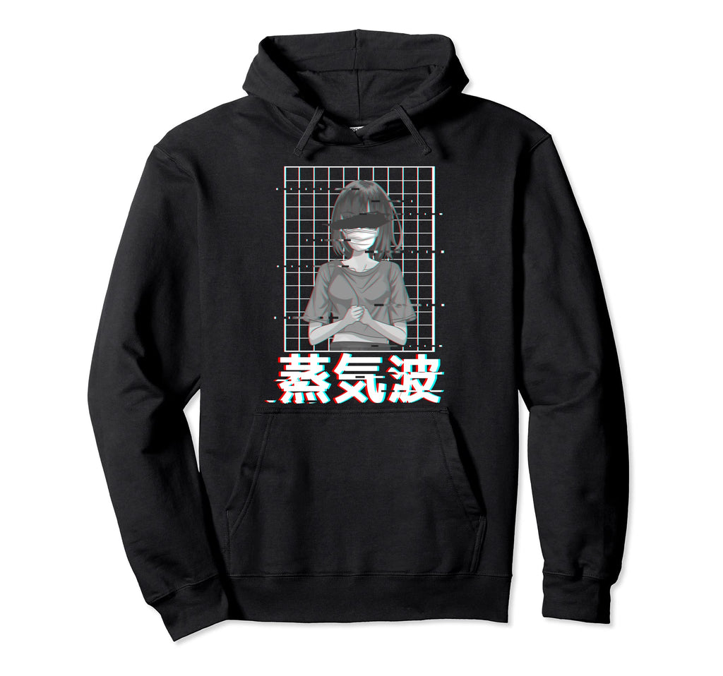 Anime Glitch Art Aesthetic Vaporwave Hoodie - Minimalist Print for Adults - T-Shirt, Sweatshirt, Hoodie