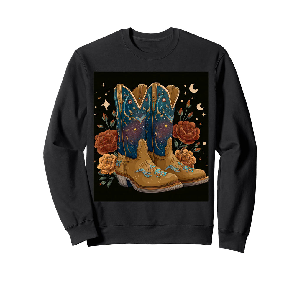 Cowboy Boots Galaxy Stars Floral Art Sweatshirt - Unique Graphic Unisex - T-Shirt, Sweatshirt, Hoodie