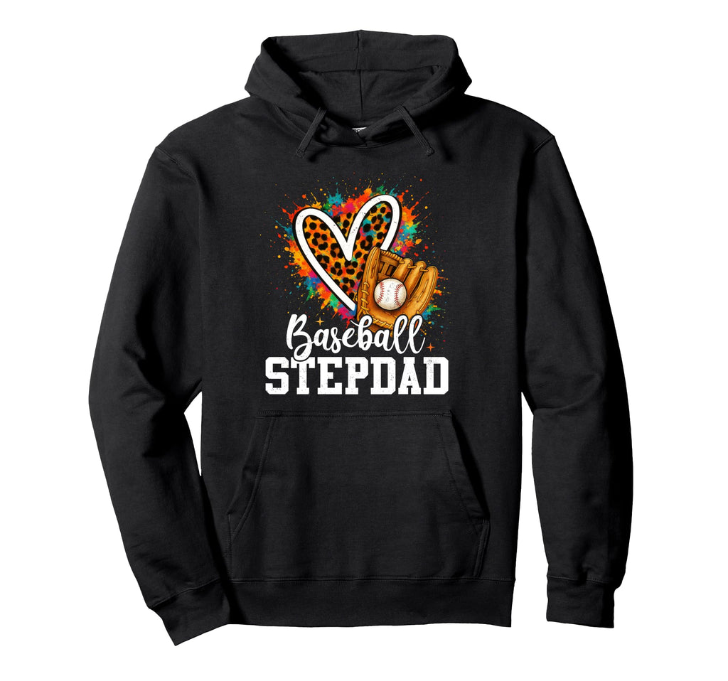 Baseball Stepdad Leopard Heart Colorful Hoodie - Unique Graphic Men Women - T-Shirt, Sweatshirt, Hoodie
