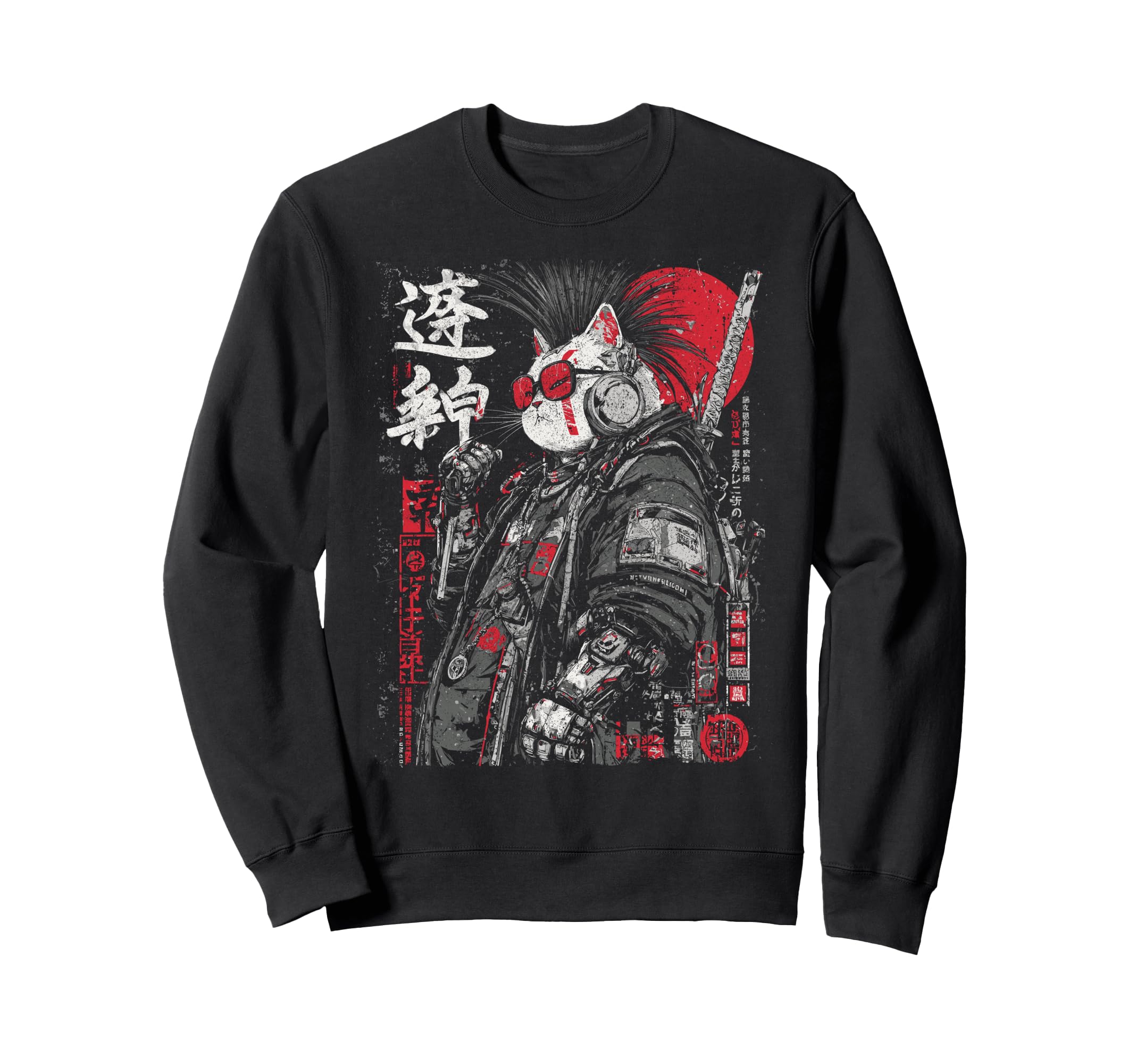 Japanese Streetwear Gothic Cat Sweatshirt - Novelty Apparel for Adults - T-Shirt, Sweatshirt, Hoodie