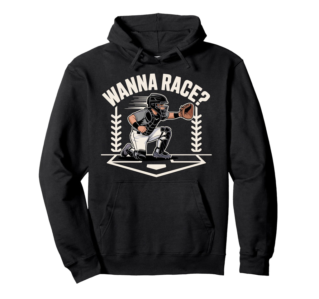 Funny Baseball Catcher Art Baseball Hoodie - Minimalist Print Men Women - T-Shirt, Sweatshirt, Hoodie