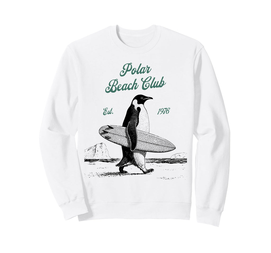 Polar Beach Club Penguin Surfer Sweatshirt - Aesthetic Graphic for Adults - T-Shirt, Sweatshirt, Hoodie