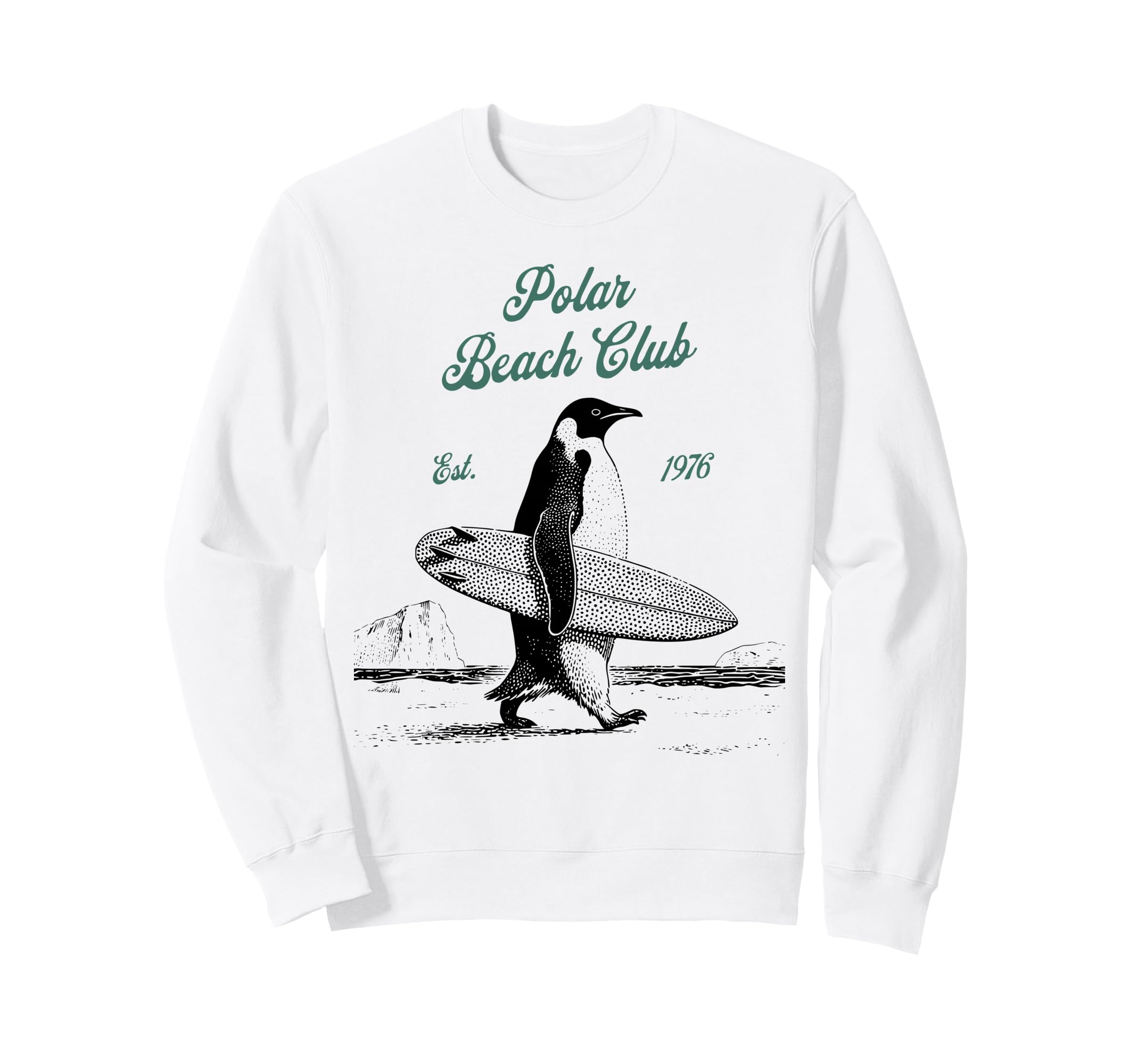 Polar Beach Club Penguin Surfer Sweatshirt - Aesthetic Graphic for Adults - T-Shirt, Sweatshirt, Hoodie