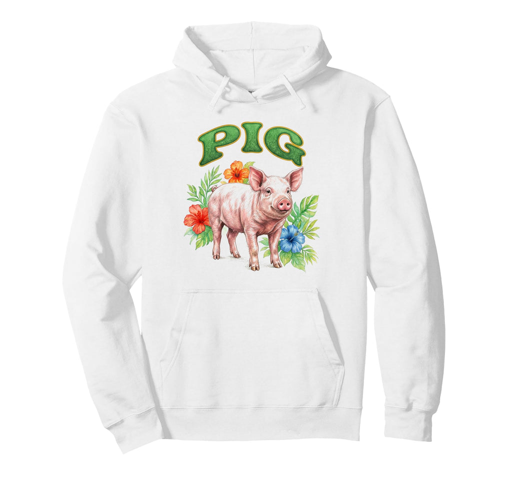 Pig Groovy Floral Pig Watercolor Hoodie - Casual Everyday Wear for Adults - T-Shirt, Sweatshirt, Hoodie