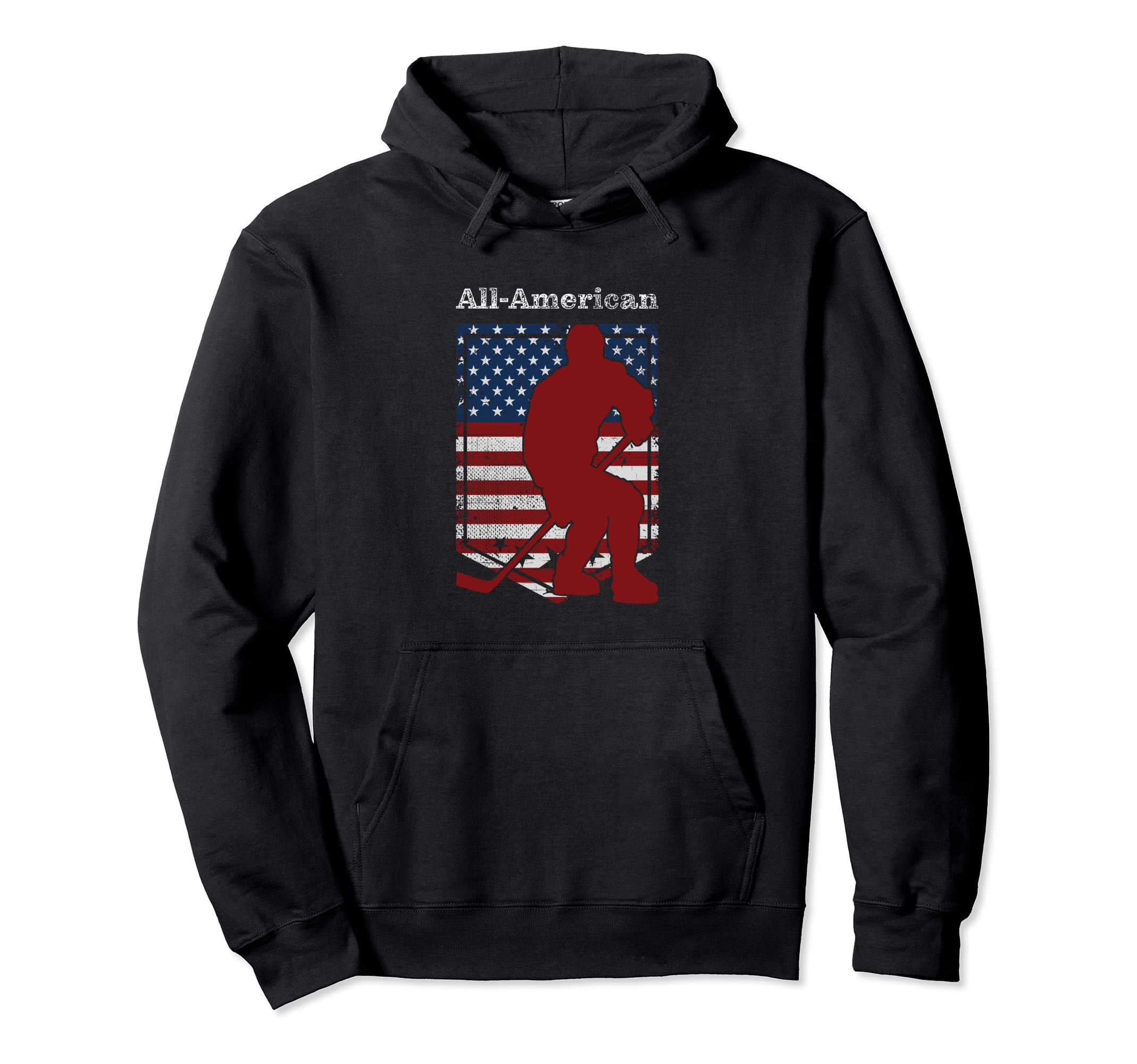 Patriotic All American Hockey Distressed Hoodie - Custom Art Print Unisex - T-Shirt, Sweatshirt, Hoodie