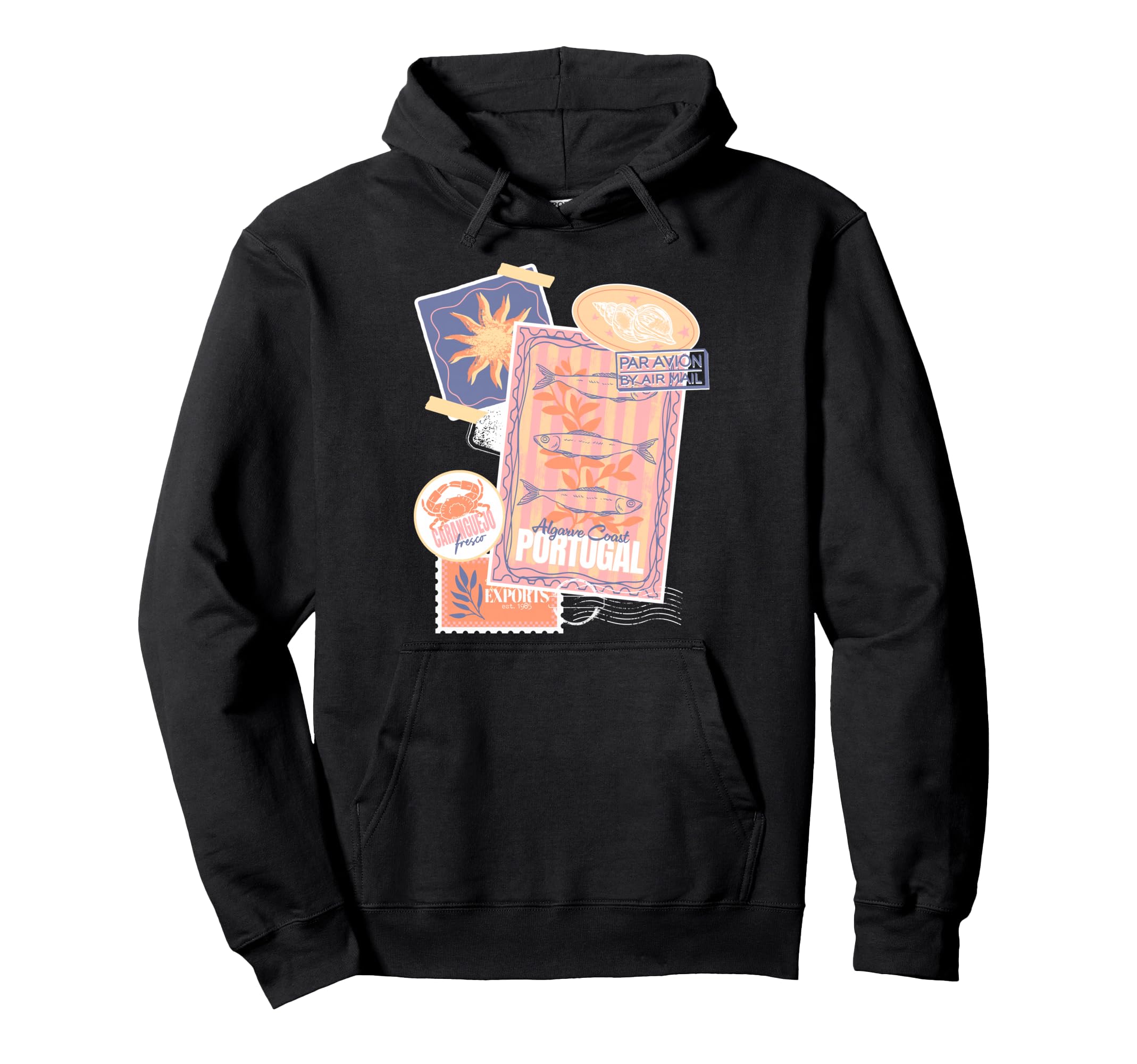 Postcard And Stamp Aesthetic Collage Hoodie - Unique Graphic for Adults - T-Shirt, Sweatshirt, Hoodie