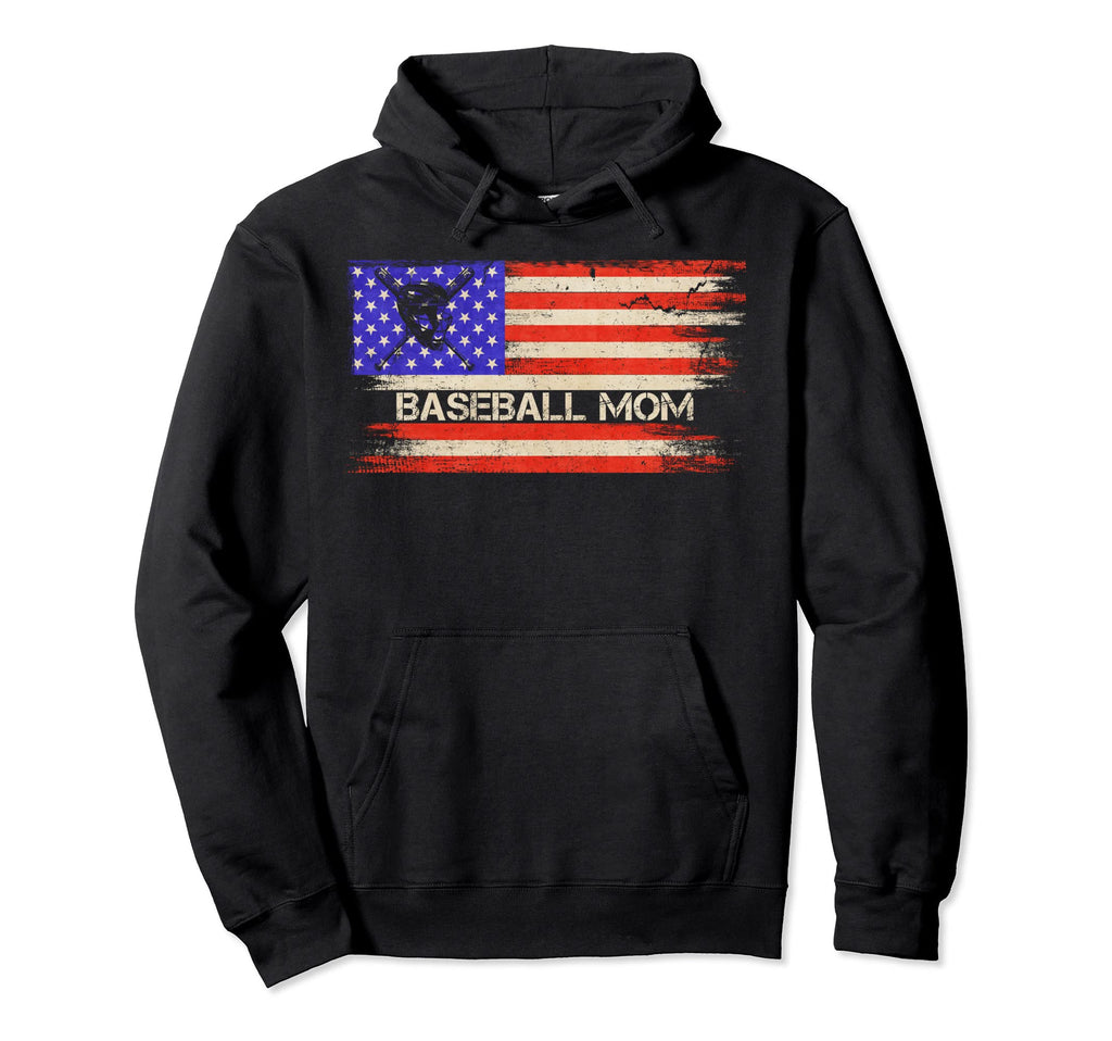 Usa American Flag Proud Baseball Mom Hoodie - Fun Novelty Design Unisex - T-Shirt, Sweatshirt, Hoodie