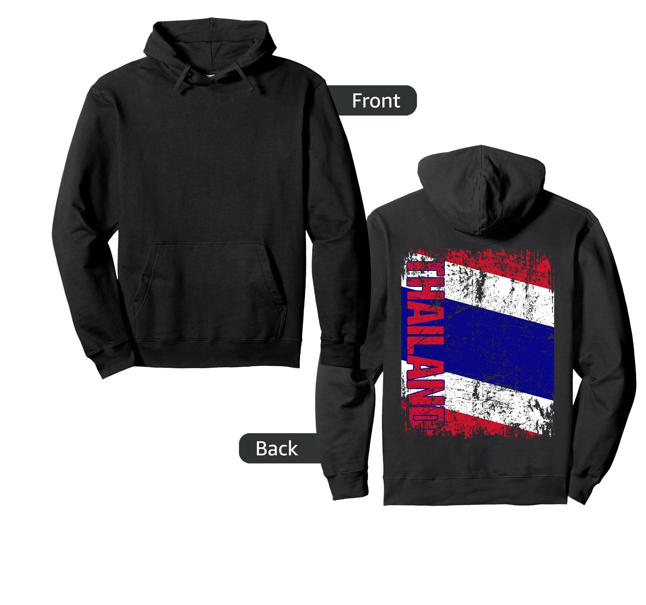 Thailand Flag Distressed Thailand Hoodie - Graphic Print for Adults - T-Shirt, Sweatshirt, Hoodie