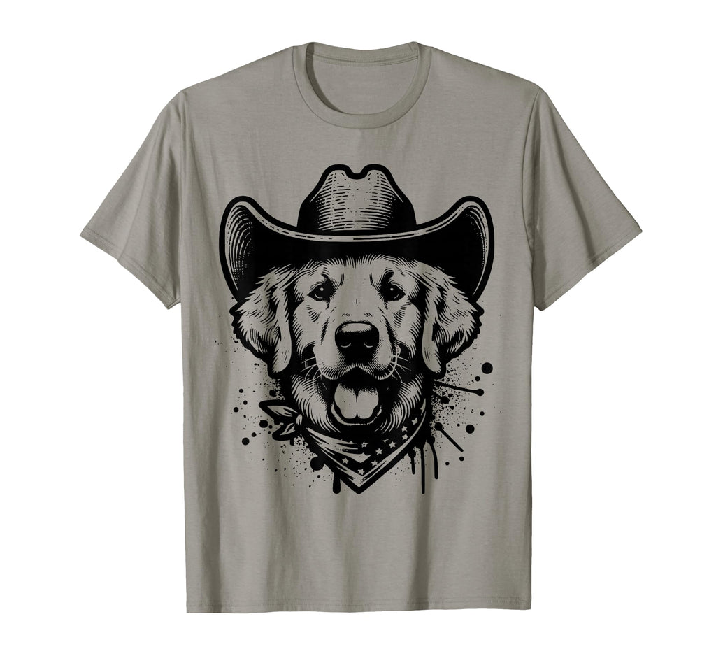 Happy Golden Retriever Cowboy Western T-Shirt - Fun Novelty Design Unisex - T-Shirt, Sweatshirt, Hoodie