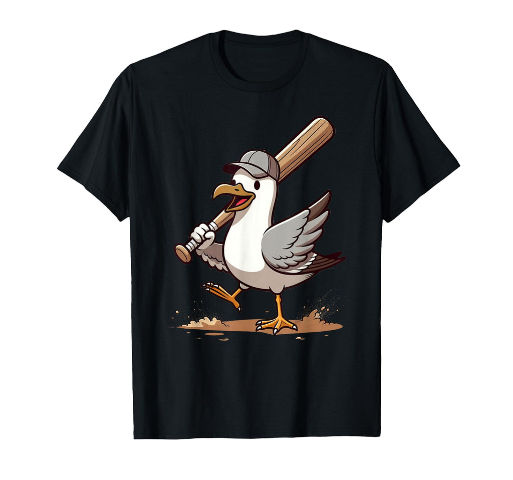 Funny Seagull Bird Playing Baseball T-Shirt - Custom Art Print Unisex - T-Shirt, Sweatshirt, Hoodie
