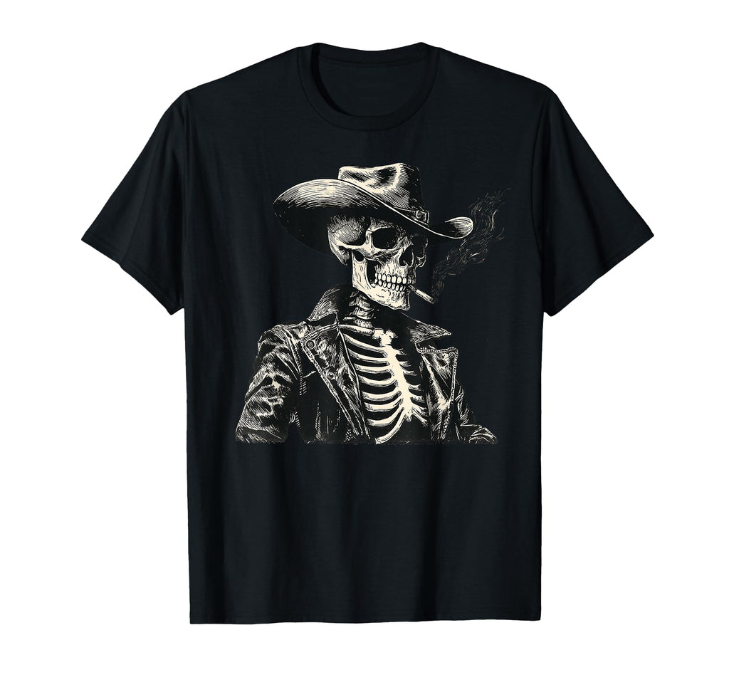 Rodeo Western Cowboy Skeleton Cigarette T-Shirt - Streetwear Style Unisex - T-Shirt, Sweatshirt, Hoodie