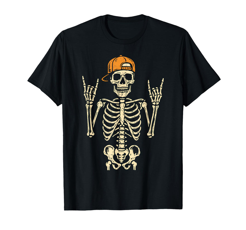 Skeleton Rocker Rock Hand Sign Punk T-Shirt - Unique Graphic Men Women - T-Shirt, Sweatshirt, Hoodie
