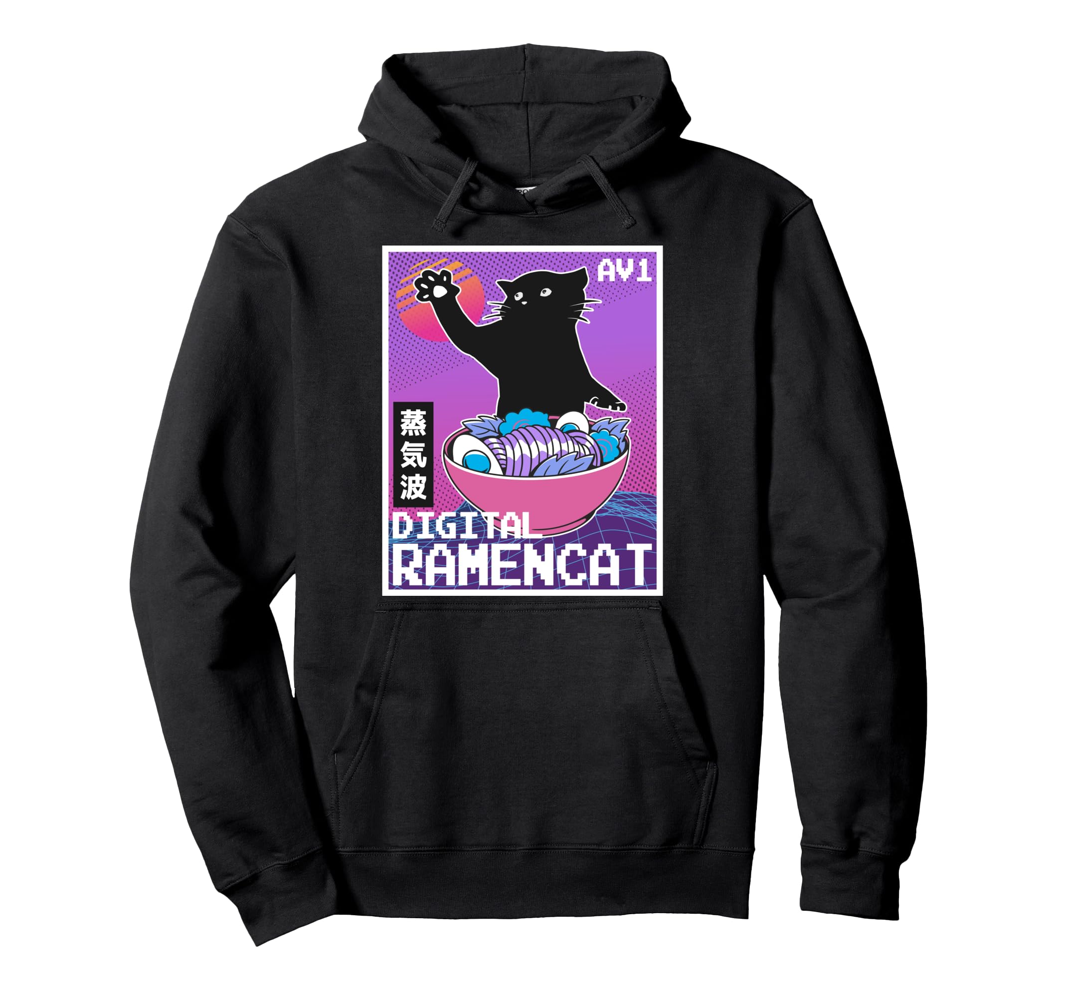 Digital Ramencat 90S Synthwave Hoodie - Unique Graphic for Adults - T-Shirt, Sweatshirt, Hoodie
