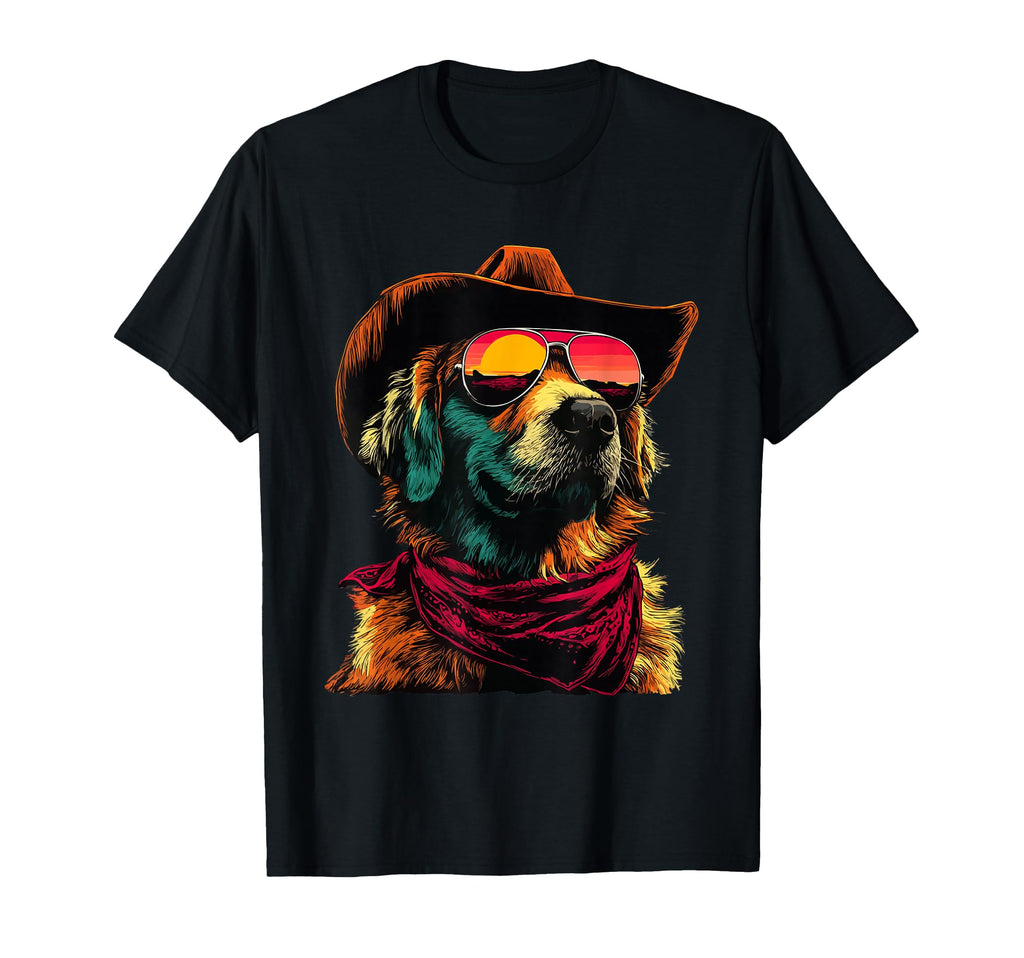 Golden Retriever Sunglasses Cowboy T-Shirt - Custom Art Print Men Women - T-Shirt, Sweatshirt, Hoodie