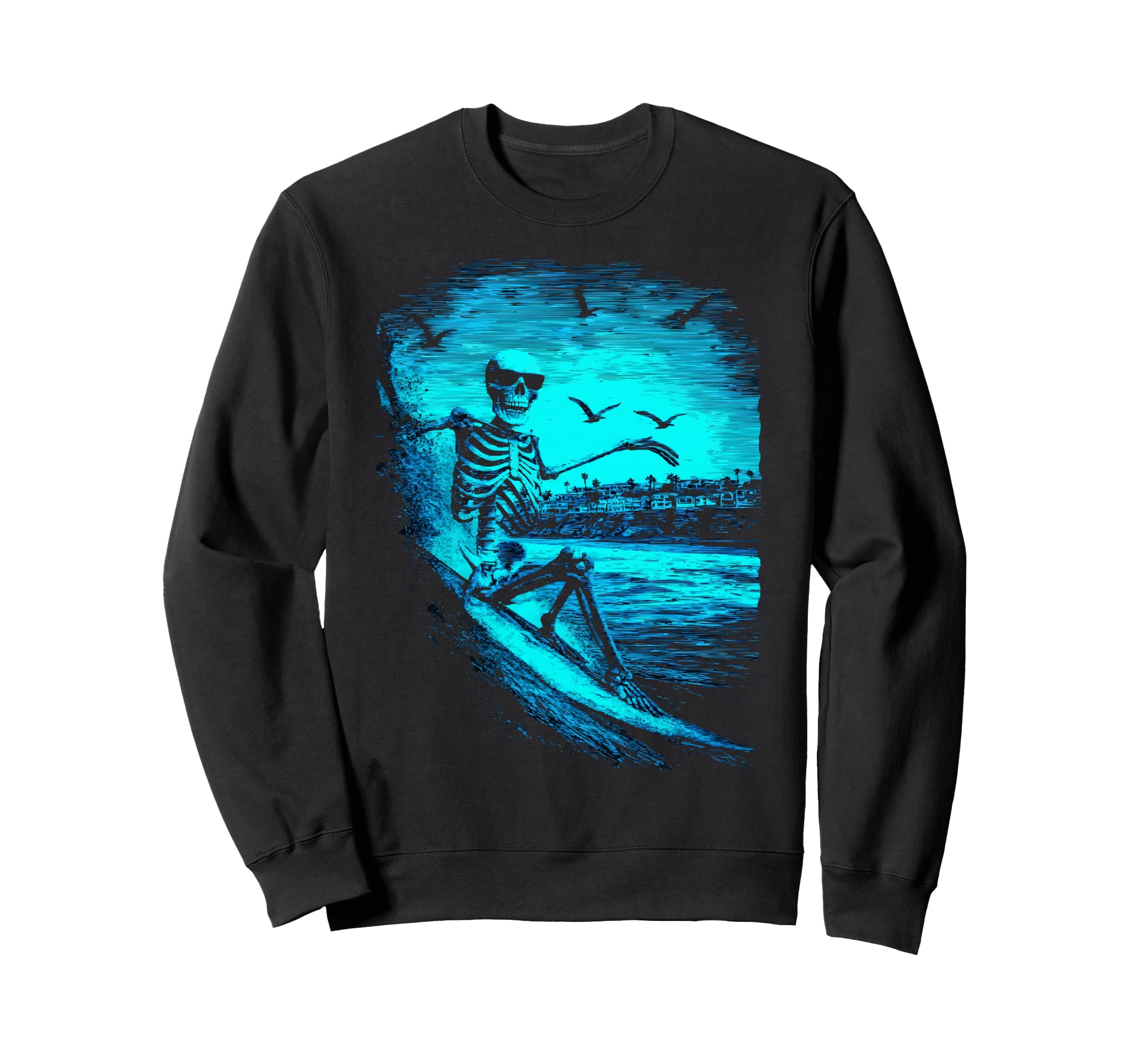 Surfing Skeleton Surfer Riding Wave Sweatshirt - Custom Art Print Unisex - T-Shirt, Sweatshirt, Hoodie