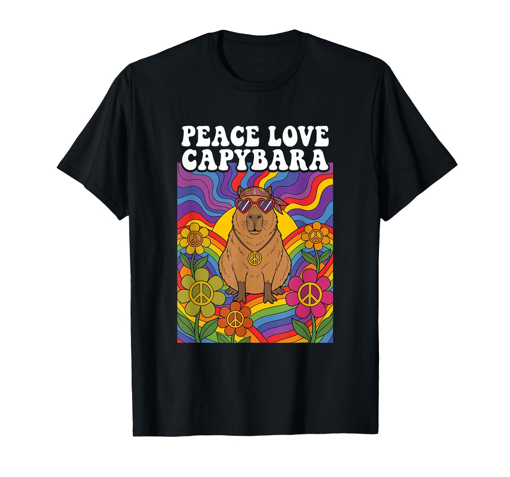 Hippie Capybara 60S 70S Peace Sign T-Shirt - Graphic Print Men Women - T-Shirt, Sweatshirt, Hoodie