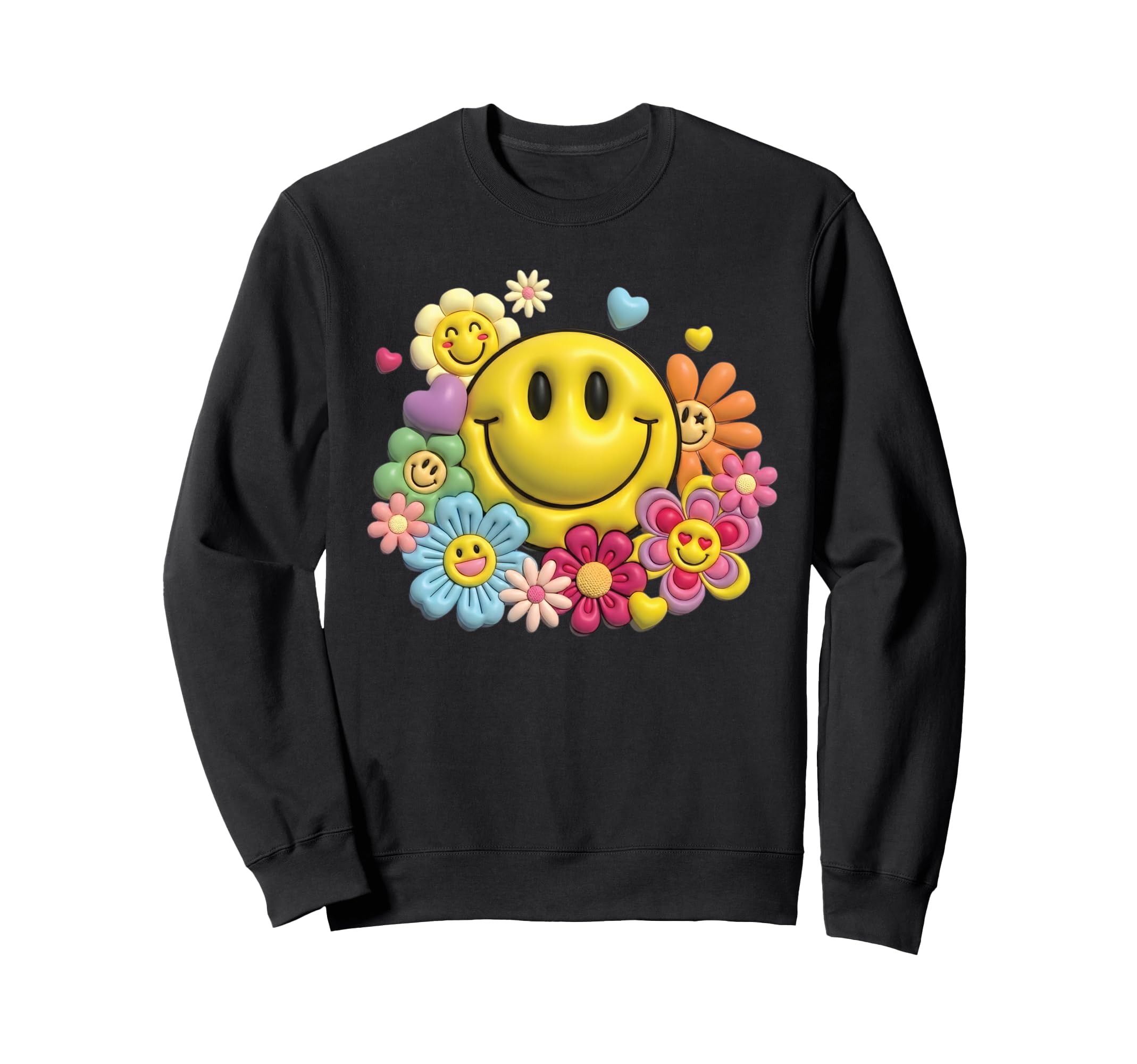 Smile Face Flower Power Happy Face Sweatshirt - Custom Art Print Men Women - T-Shirt, Sweatshirt, Hoodie
