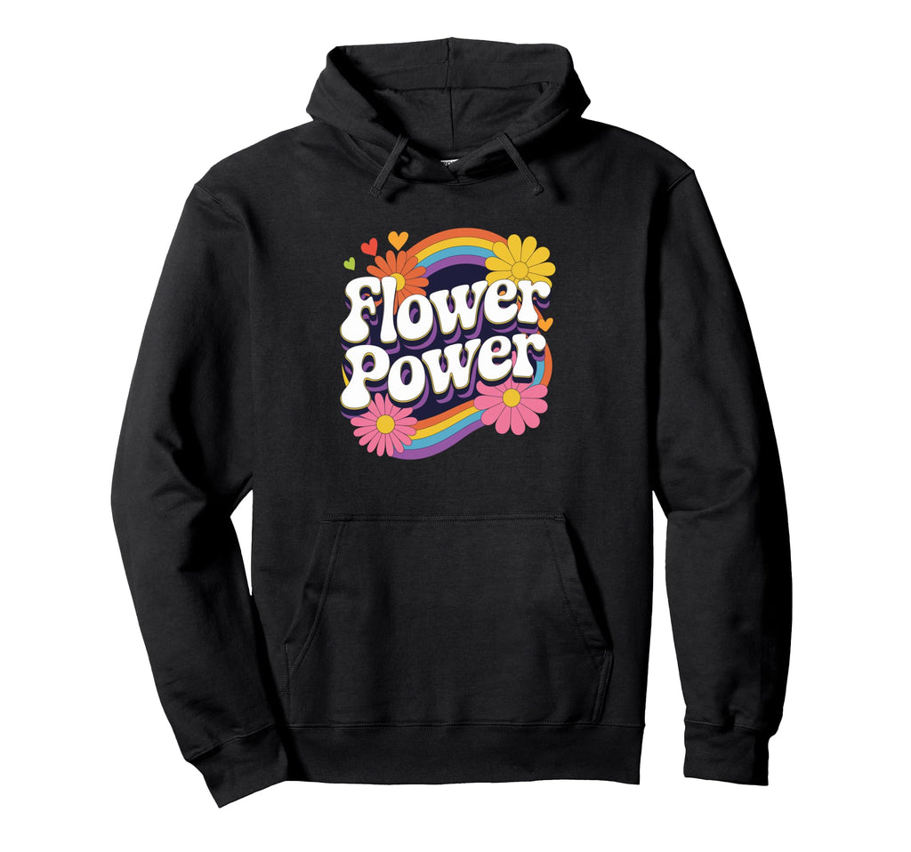Flower Power Groovy Rainbow Hippie Hoodie - Fun Novelty Design for Adults - T-Shirt, Sweatshirt, Hoodie