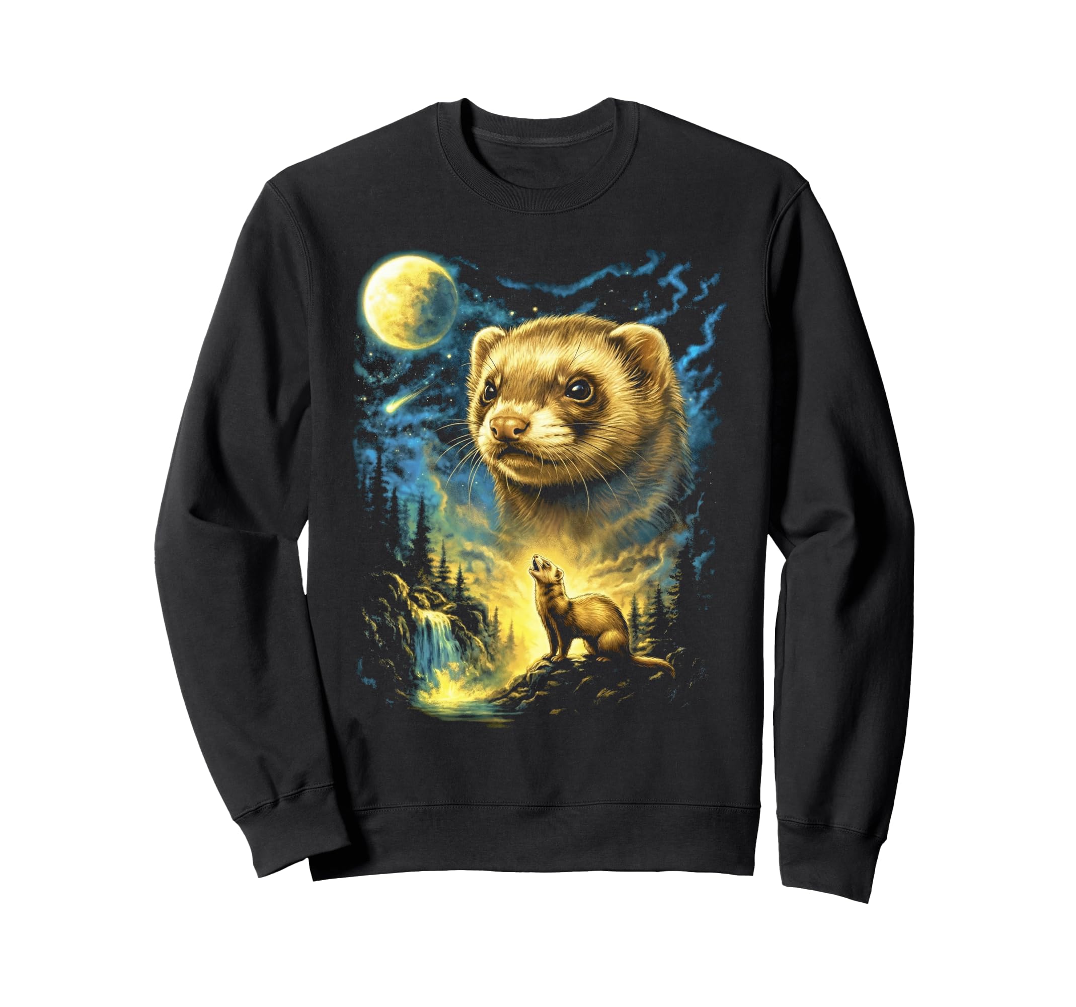 Ferret Howling To Moon Meme Sweatshirt - Aesthetic Graphic for Adults - T-Shirt, Sweatshirt, Hoodie