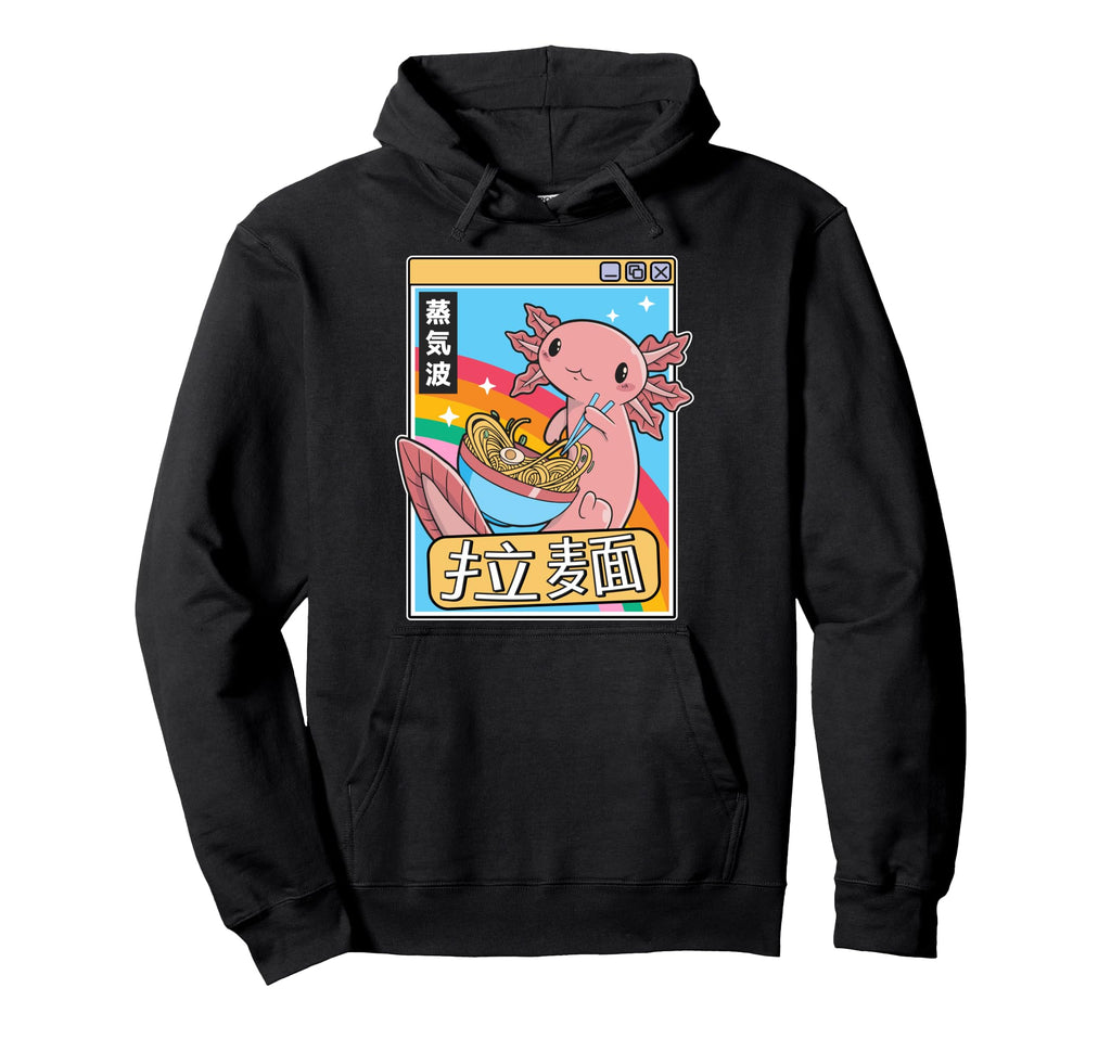 Axolotl Eating Ramen Japan 80S Otaku Hoodie - Graphic Print Unisex - T-Shirt, Sweatshirt, Hoodie