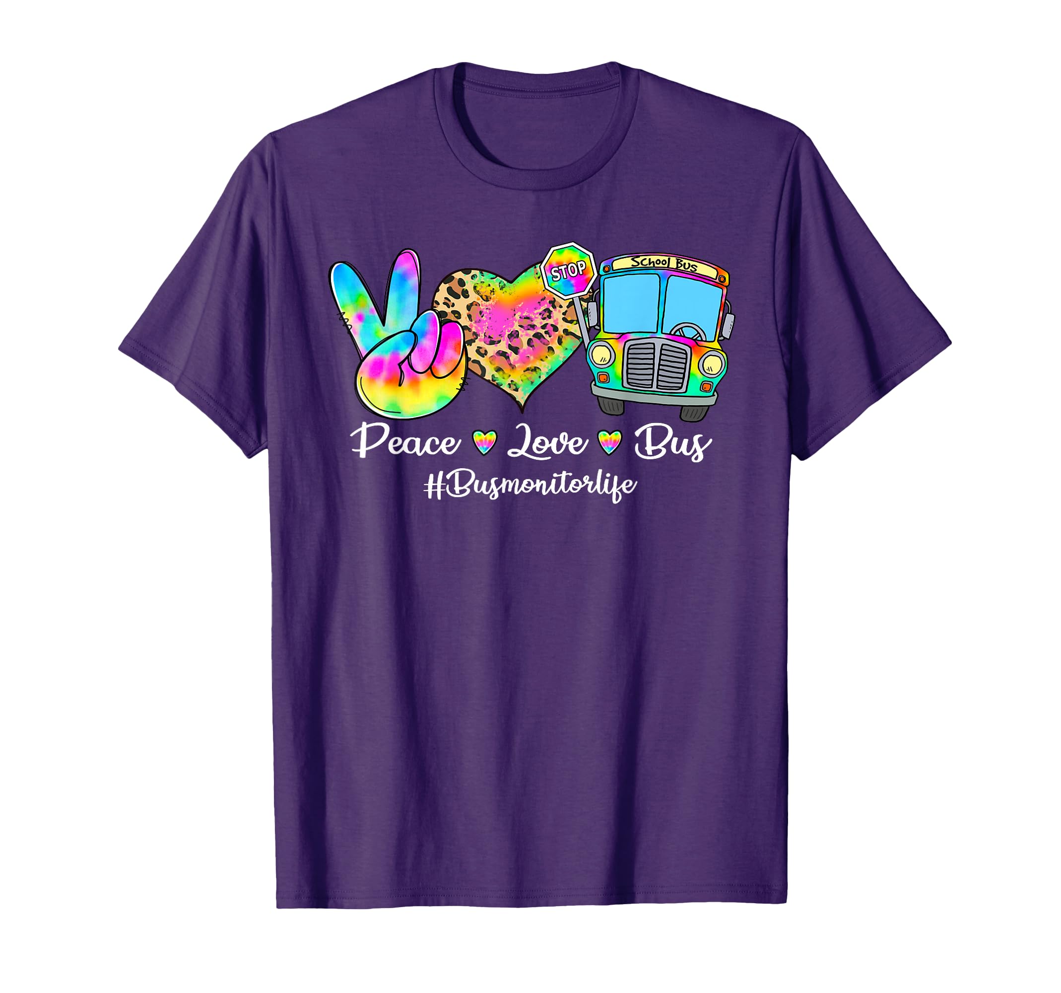 Peace Love Bus Tie Dye Leopard Bus T-Shirt - Custom Art Print for Adults - T-Shirt, Sweatshirt, Hoodie